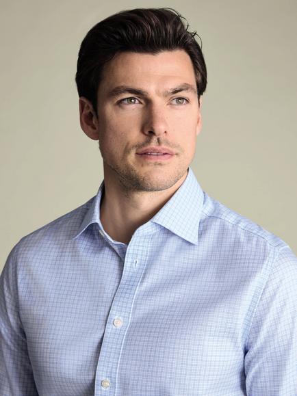 Charles Tyrwhitt Cotton Slim Fit Check Shirt - view 2, Light Blue