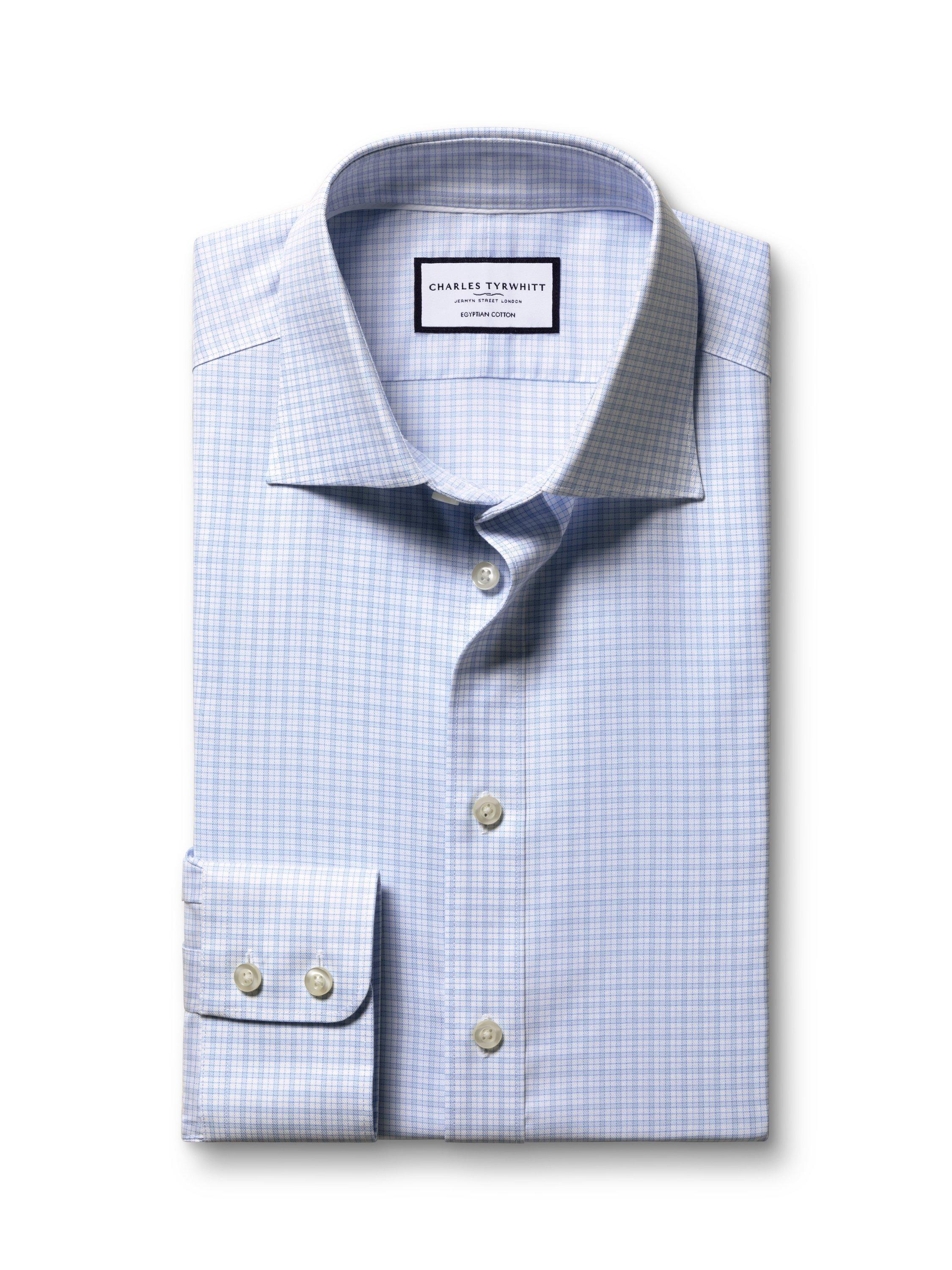 Product image 5 of 6, which shows Charles Tyrwhitt Cotton Slim Fit Check Shirt, Light Blue, 14.5/33