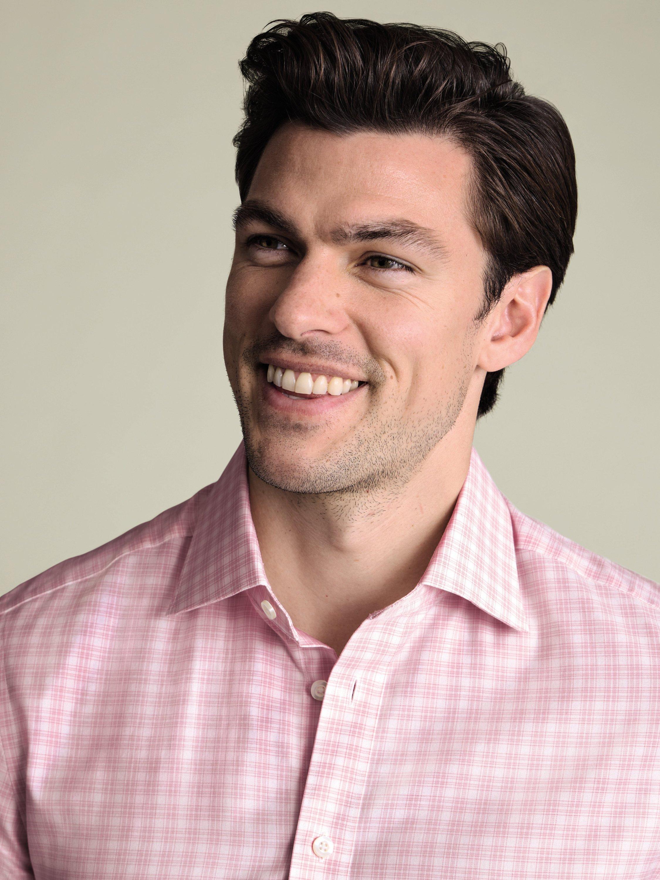 Product image 2 of 6, which shows Charles Tyrwhitt Cotton Slim Fit Check Shirt, Pink, 14.5/33