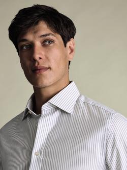 Charles Tyrwhitt Cotton Slim Fit Stripe Shirt, Mid Blue - view 2, Mid Blue