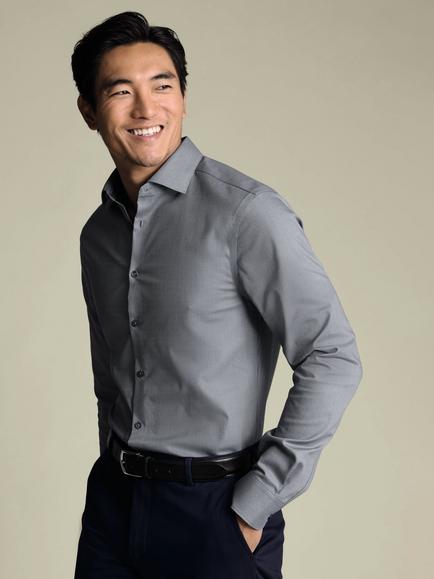 Charles Tyrwhitt Midweight Cotton Long Sleeve Shirt, Steel Blue