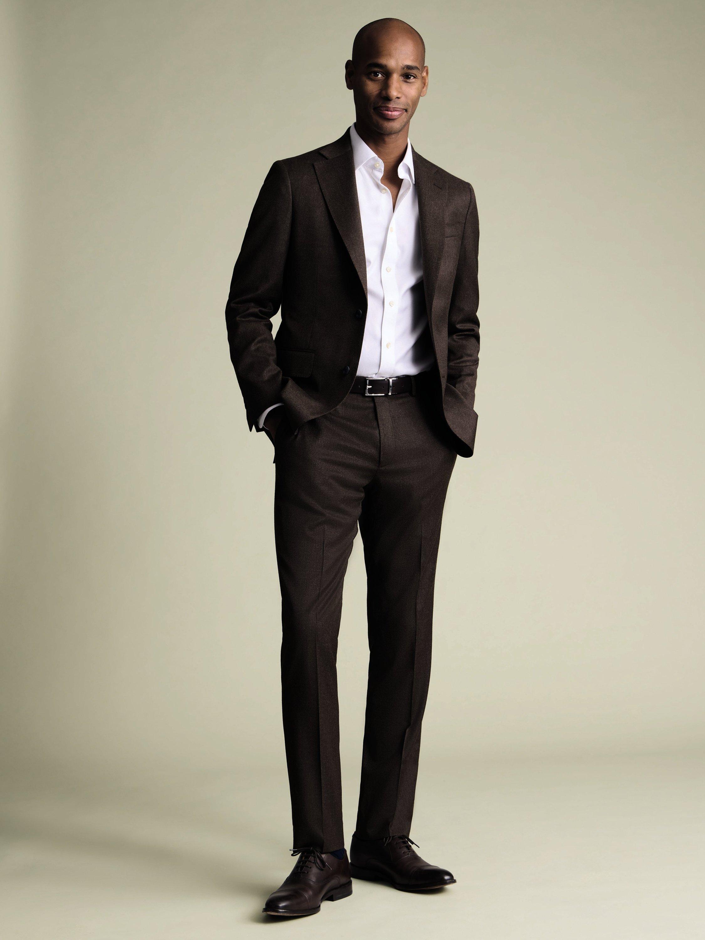 Product image 1 of 5, which shows Charles Tyrwhitt Wool Rich Suit Jacket, Chocolate Brown, 36S