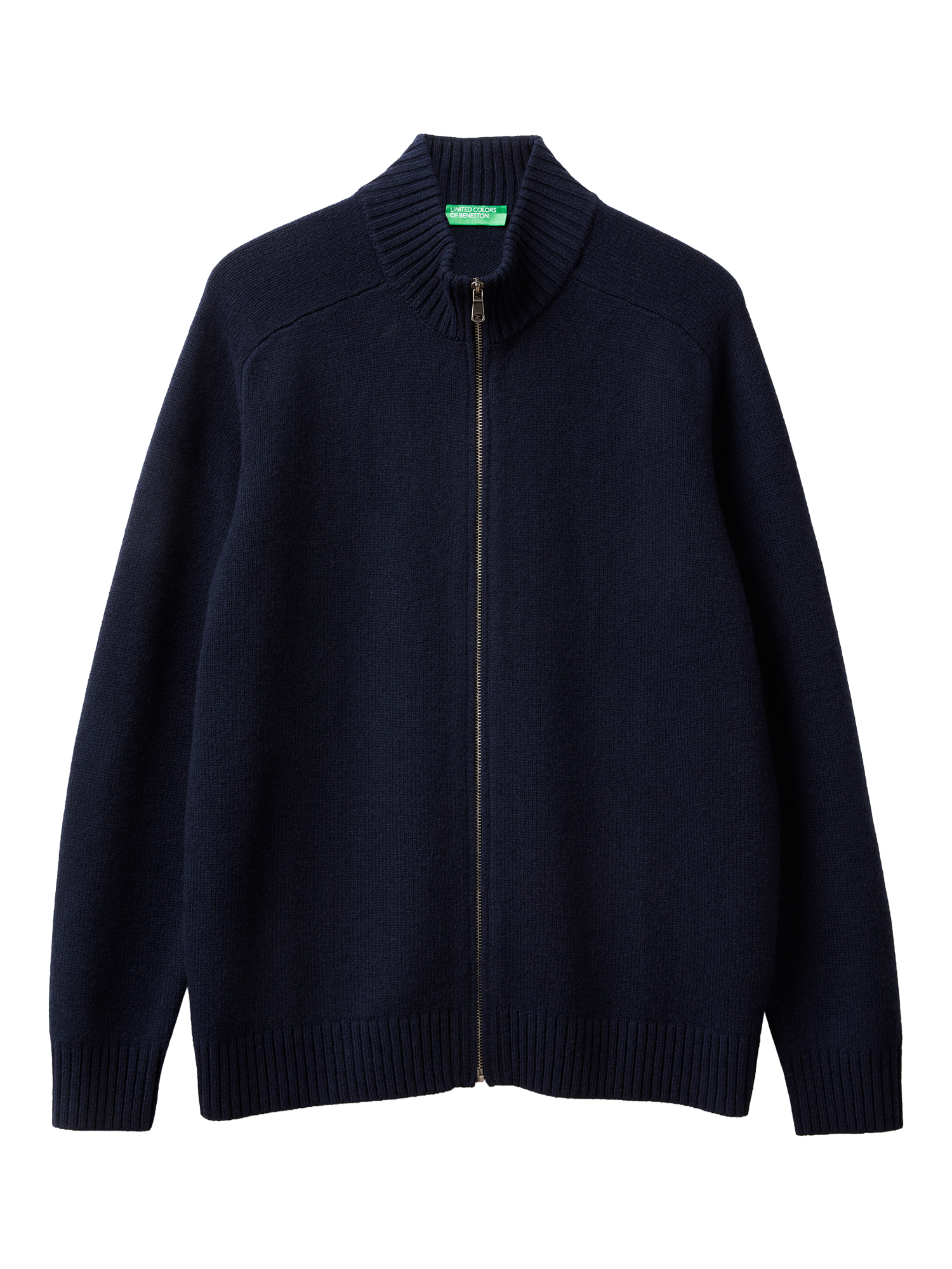 Product image 1 of 3, which shows Benetton Zip Front Wool Cardigan, Blue, S