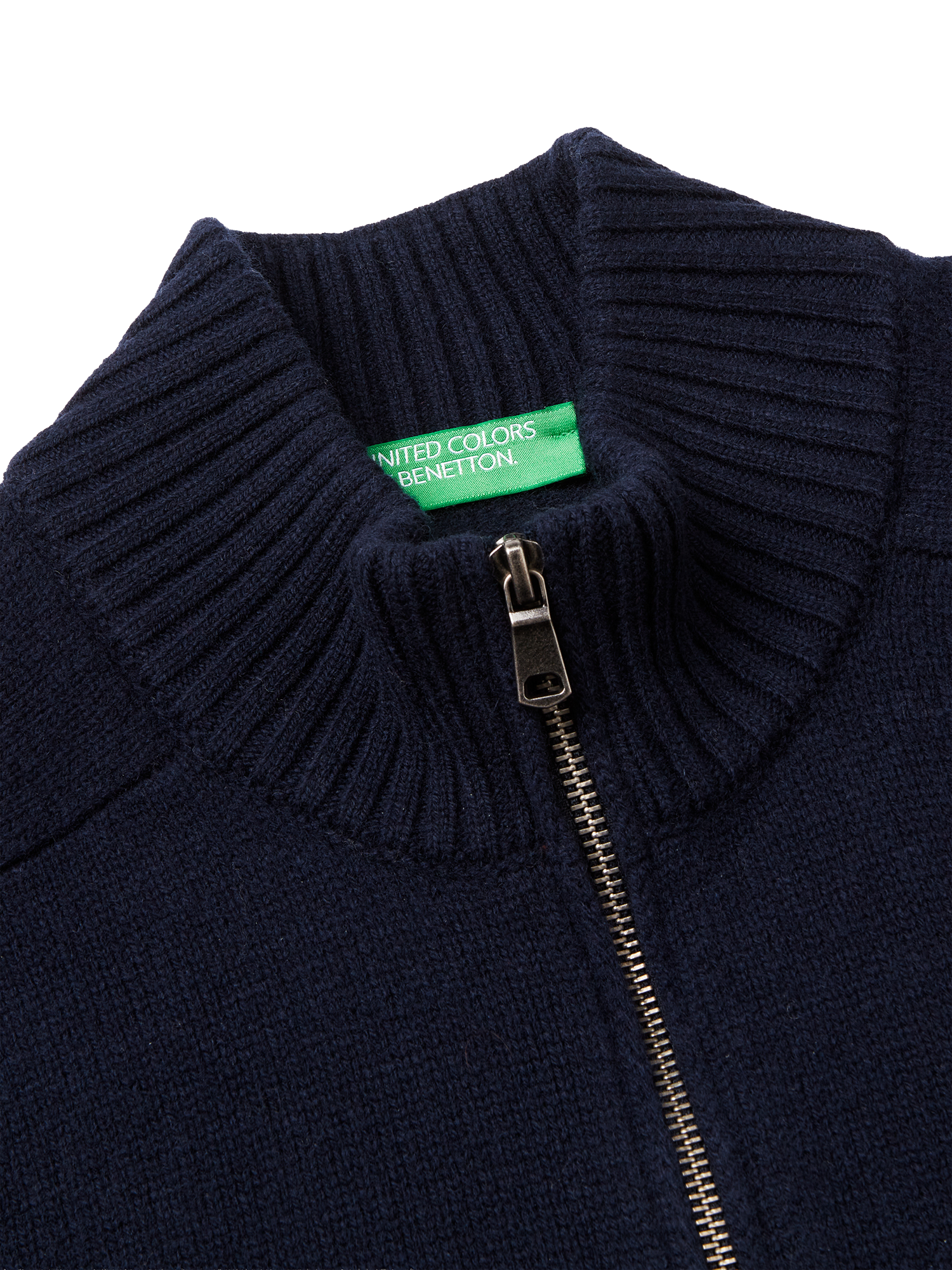 Product image 3 of 3, which shows Benetton Zip Front Wool Cardigan, Blue, S