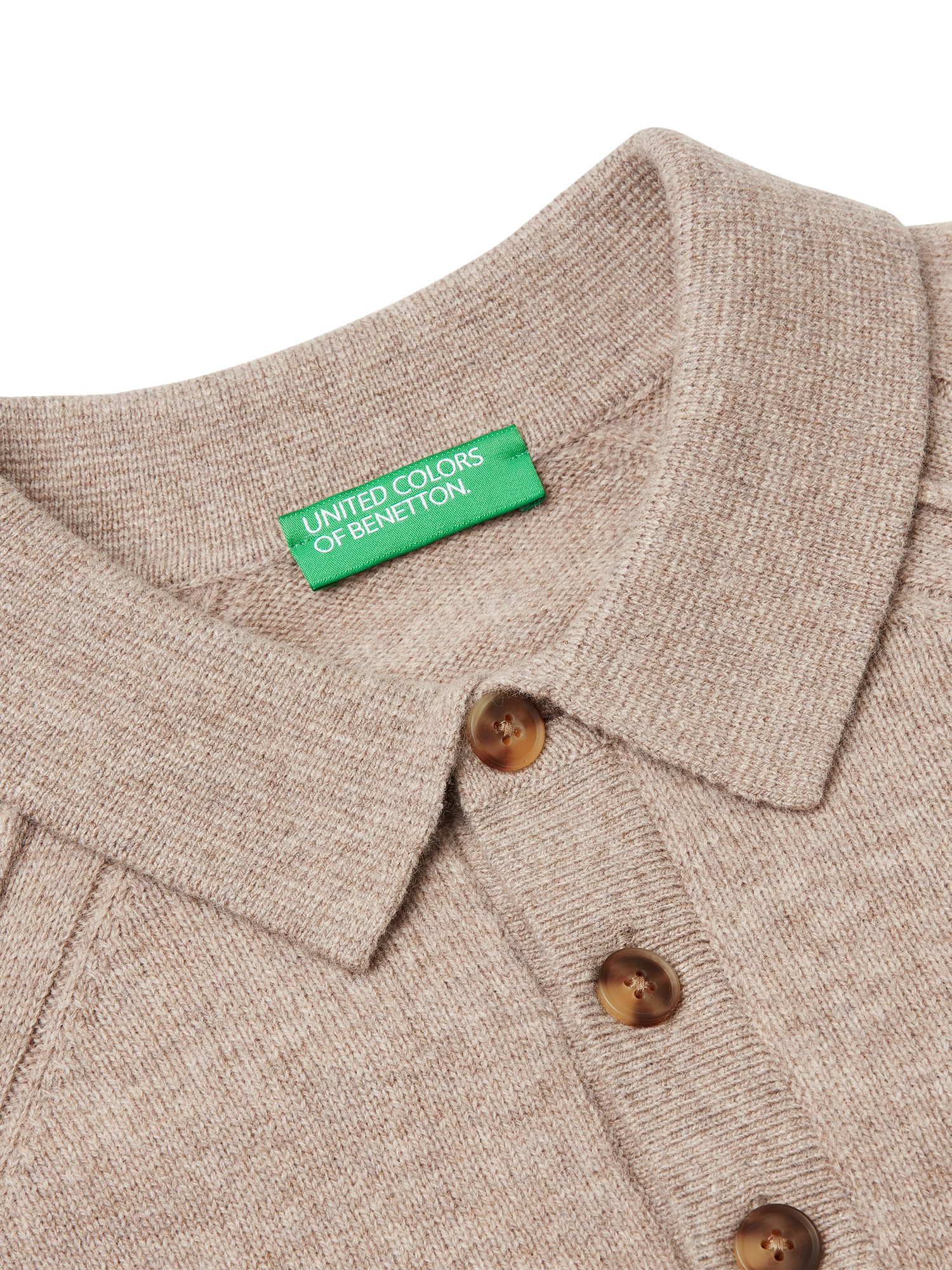 Product image 3 of 3, which shows Benetton Long Sleeve Wool Polo Shirt, Beige, S