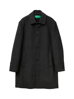 Benetton Long Herringbone Coat, Grey, Grey