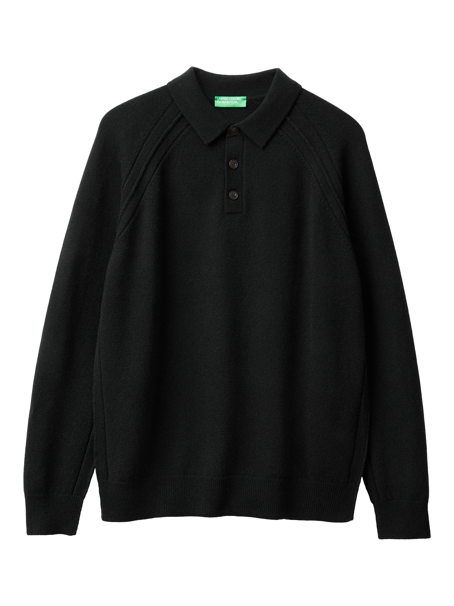 Product image 1 of 3, which shows Benetton Long Sleeve Wool Polo Shirt, Black, S