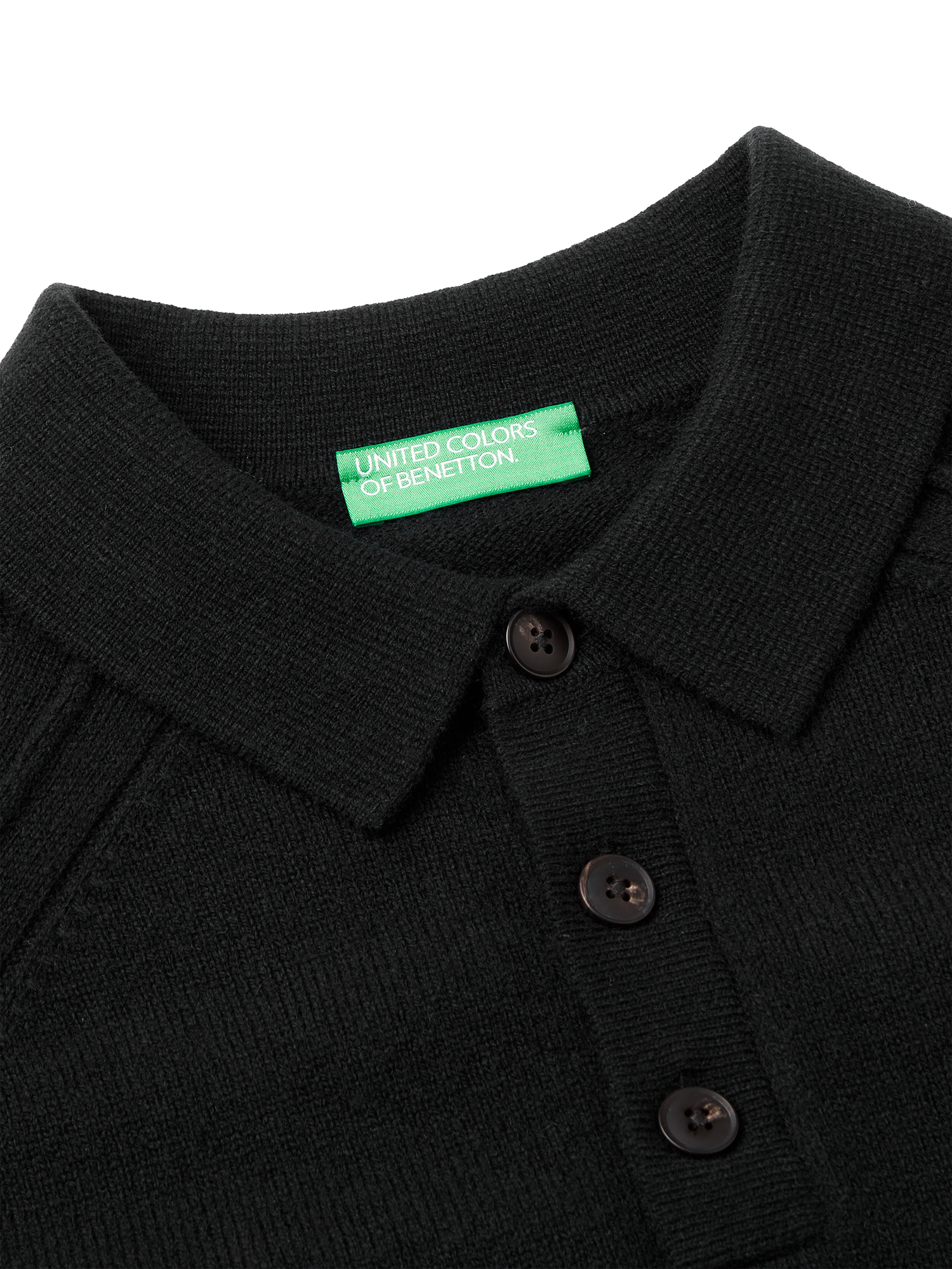 Product image 3 of 3, which shows Benetton Long Sleeve Wool Polo Shirt, Black, S