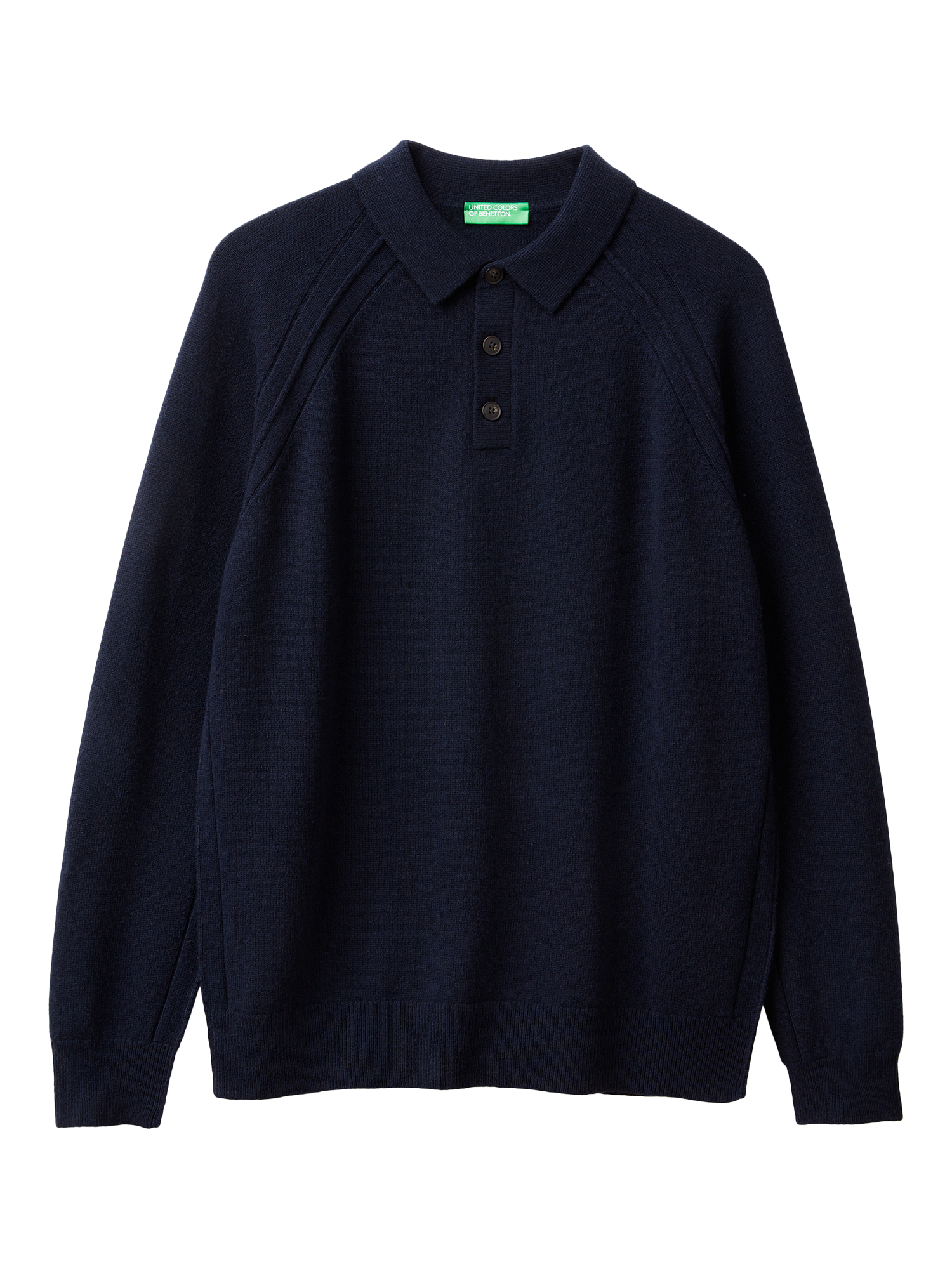 Product image 1 of 3, which shows Benetton Long Sleeve Wool Polo Shirt, Blue, S