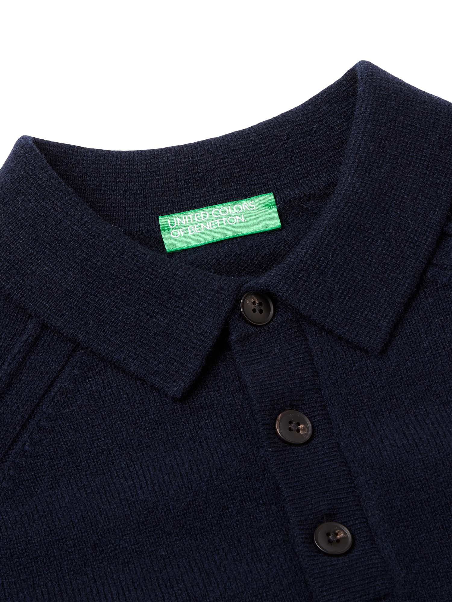Product image 3 of 3, which shows Benetton Long Sleeve Wool Polo Shirt, Blue, S