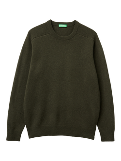 Benetton Crew Neck Wool Jumper, Green, Green