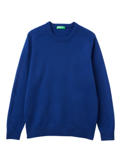Benetton Crew Neck Wool Jumper, Blue, Blue