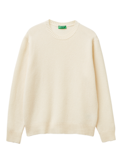 Benetton Crew Neck Wool Jumper, White