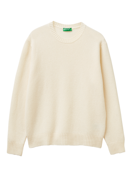 Benetton Crew Neck Wool Jumper, White