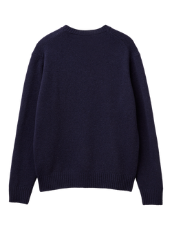 Benetton Crew Neck Wool Jumper, Blue - view 2, Blue