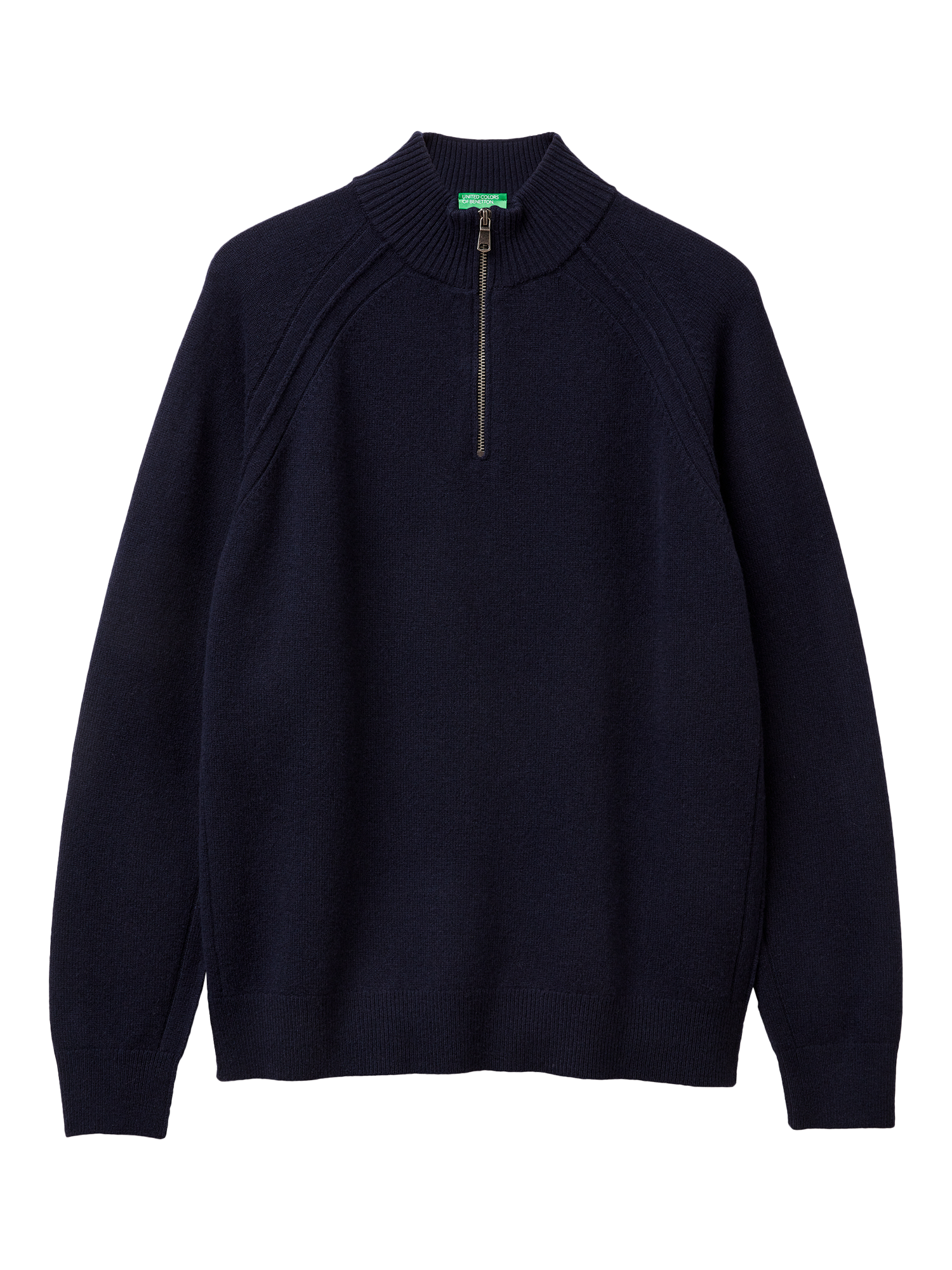 Product image 1 of 3, which shows Benetton Half Zip Wool Jumper, Blue, S