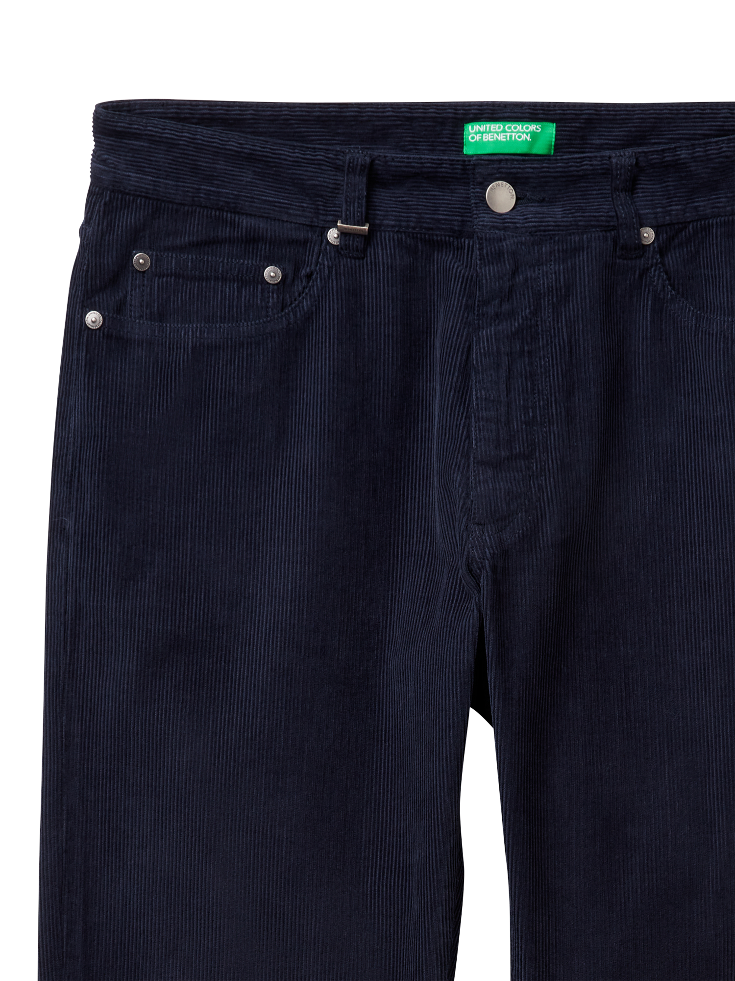 Product image 3 of 3, which shows Benetton Straight Corduroy Trousers, Blue, 30S