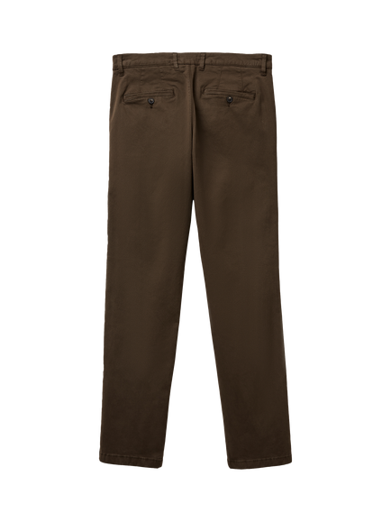 Benetton Straight Cotton Blend Chinos, Brown - view 2, Brown