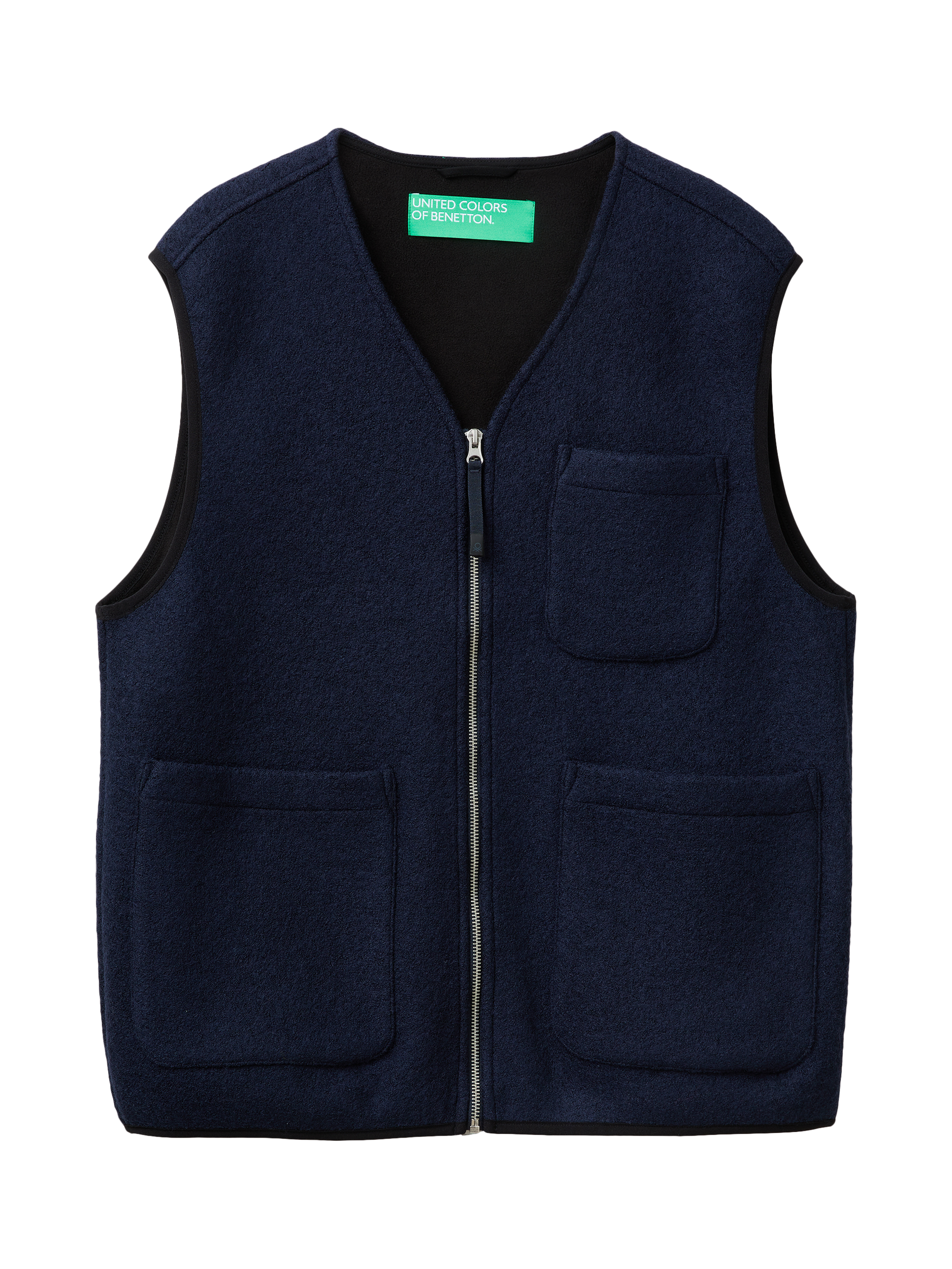 Product image 4 of 5, which shows Benetton Zip Front Sleeveless Vest, Blue, XL