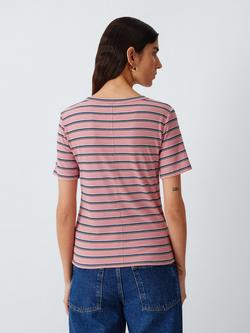 AND/OR Stripe Button Neck T-Shirt, Pink Stripe - view 2, Pink Stripe