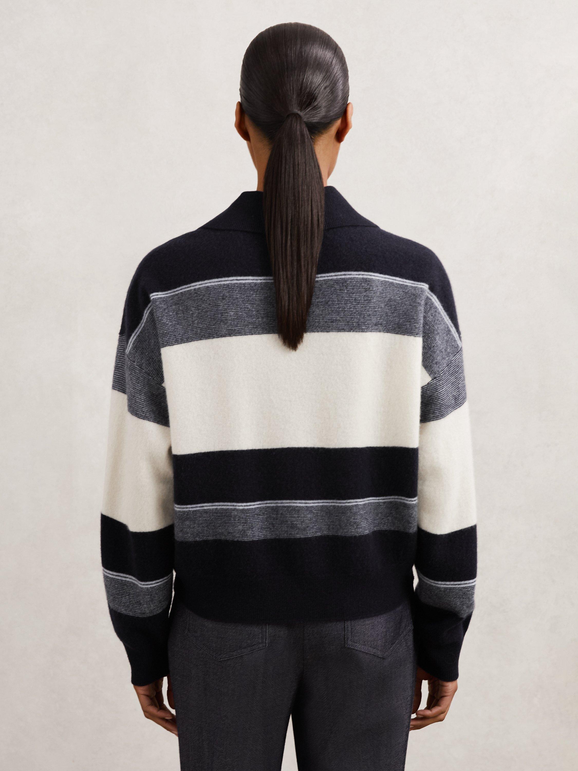 Product image 2 of 5, which shows Reiss Simmy Wool Blend Striped Jumper, Navy/Cream, S
