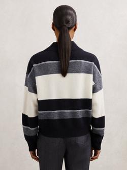 Reiss Simmy Wool Blend Striped Jumper - view 2, Navy/Cream