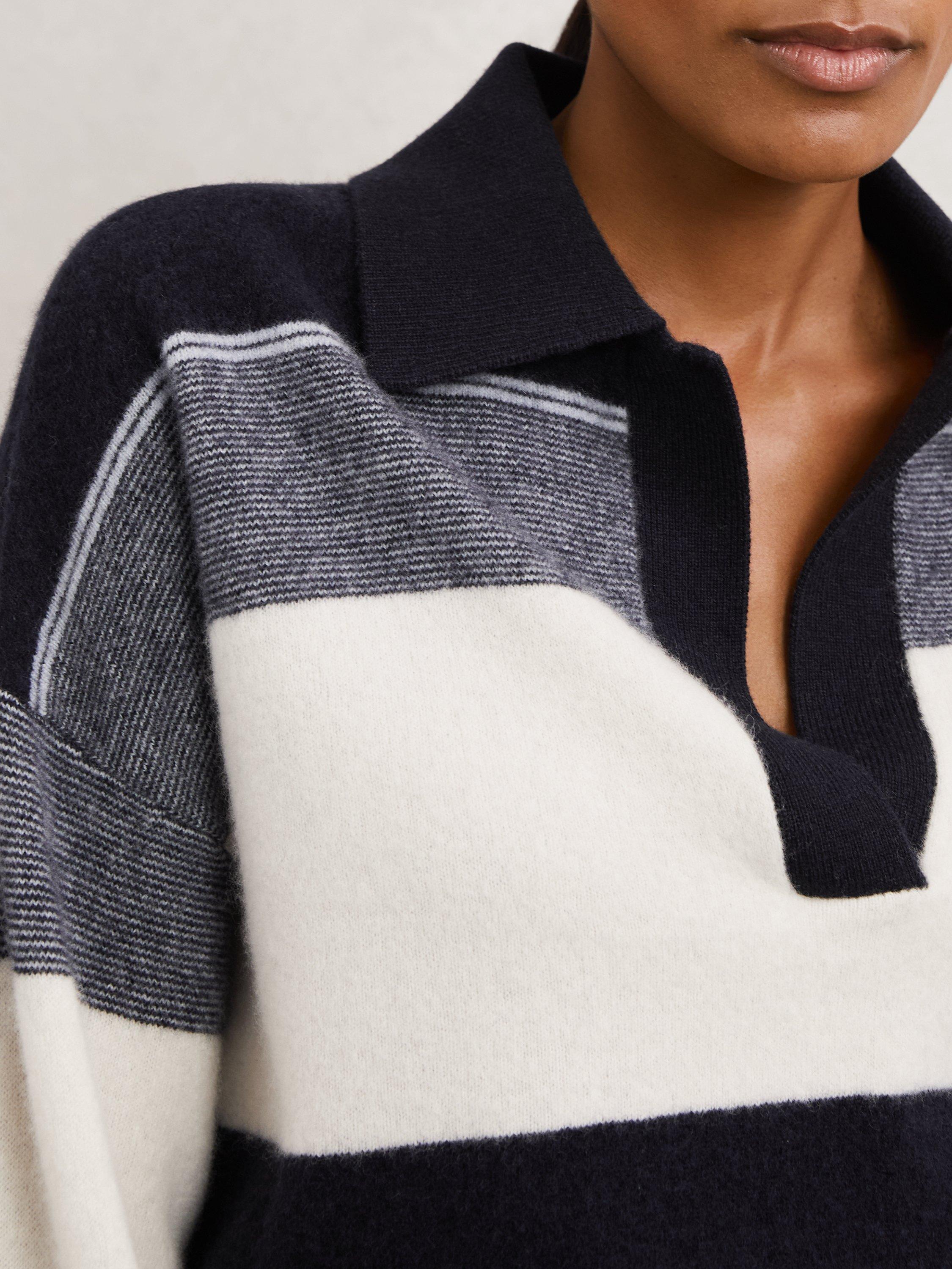 Product image 4 of 5, which shows Reiss Simmy Wool Blend Striped Jumper, Navy/Cream, S