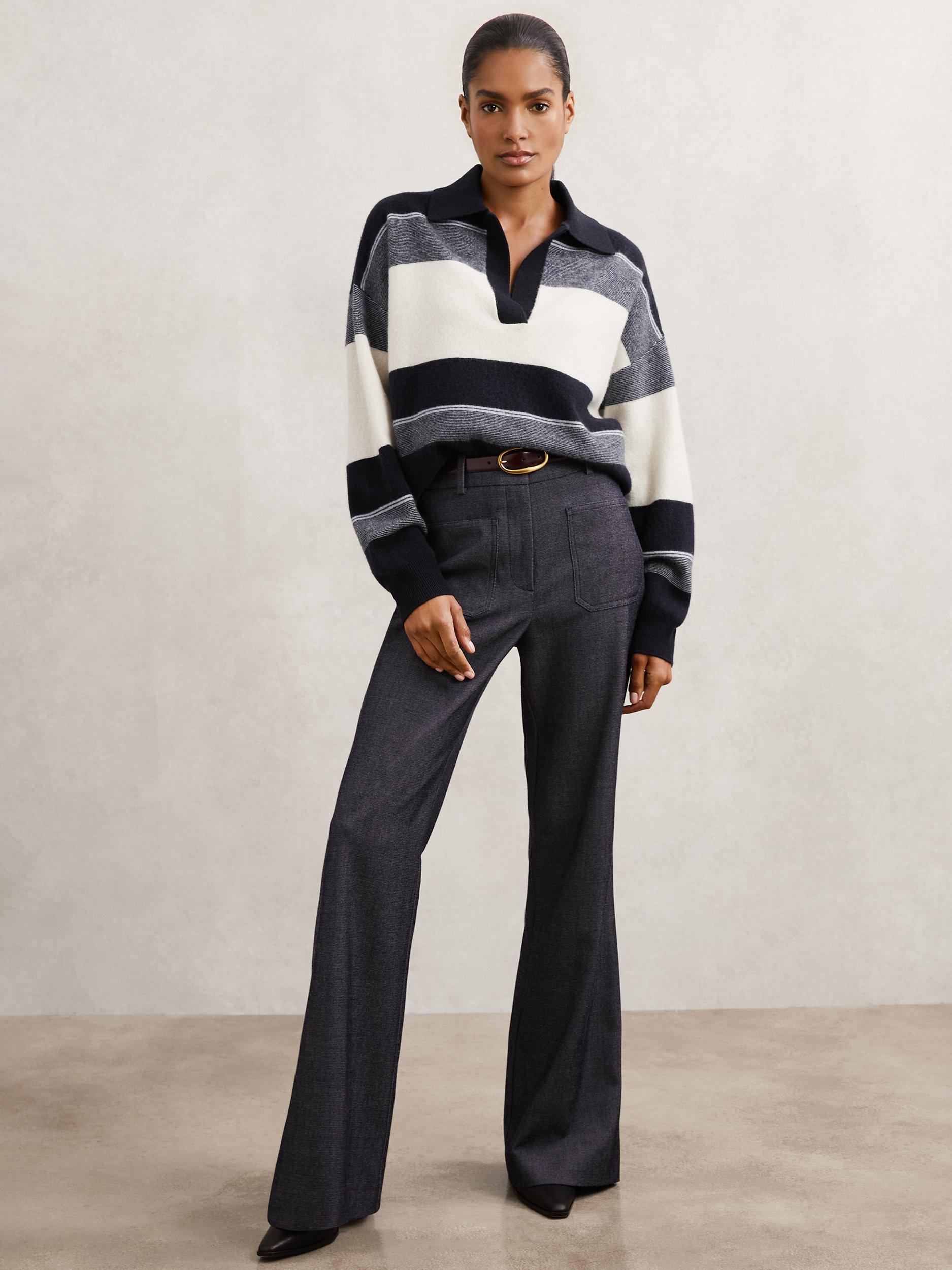 Product image 5 of 5, which shows Reiss Simmy Wool Blend Striped Jumper, Navy/Cream, S