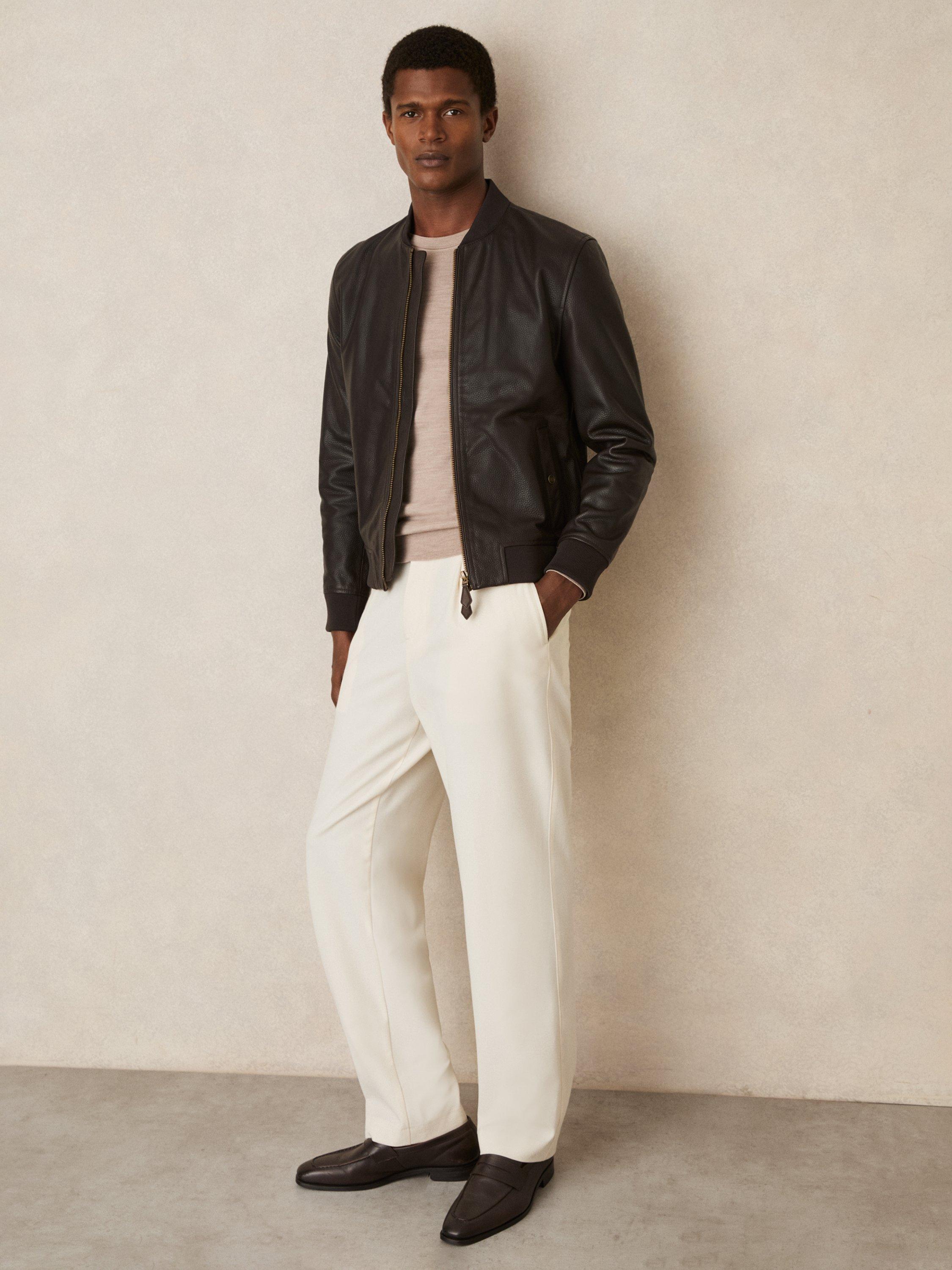 Product image 4 of 5, which shows Reiss Cast Leather Bomber Jacket, Brown, XS