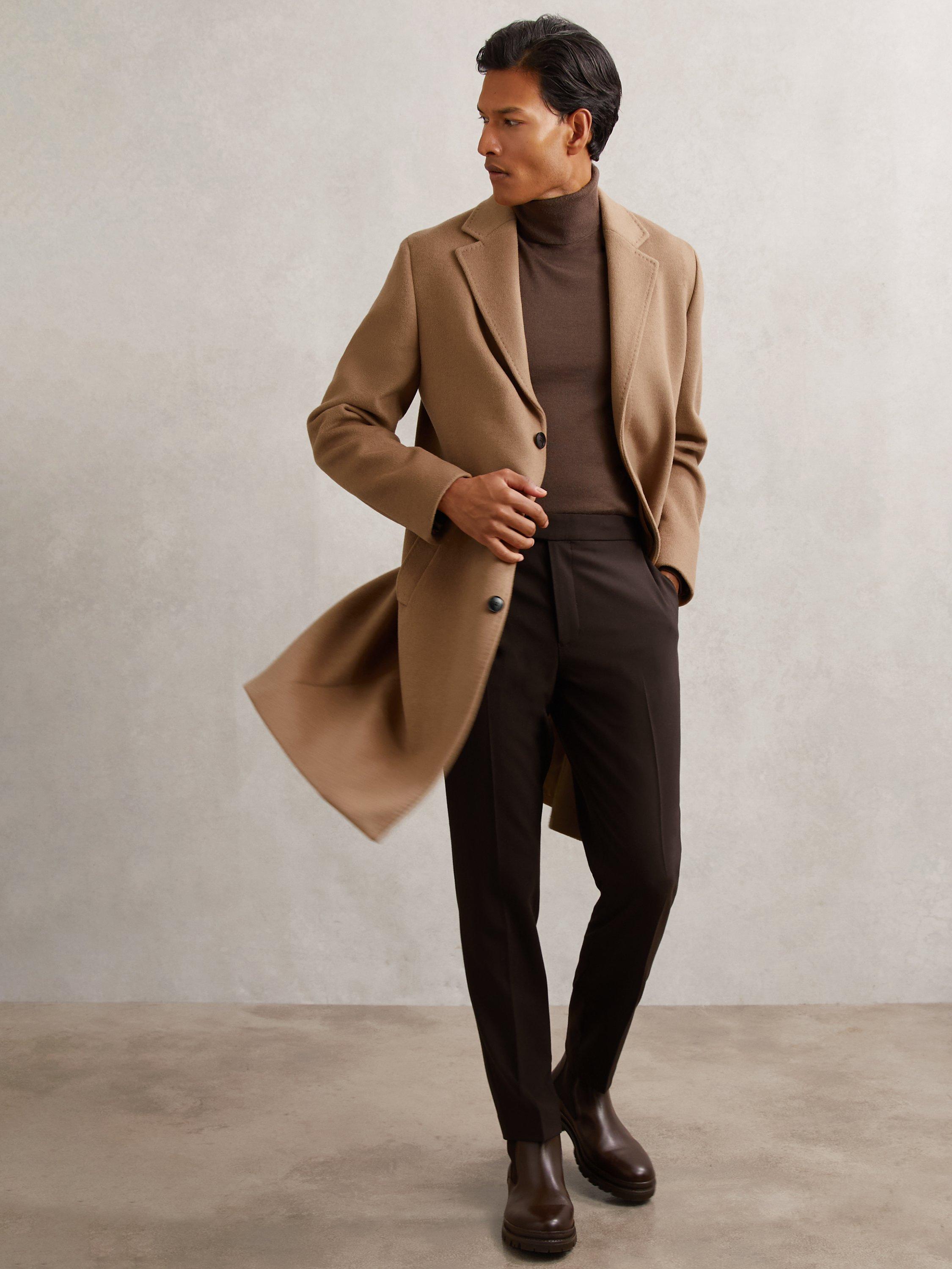 Product image 1 of 5, which shows Reiss Empire Wool Blend Overcoat, Camel, XS