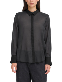 ICHI Jilanto Semi Sheer Long Sleeve Collared Blouse, Black
