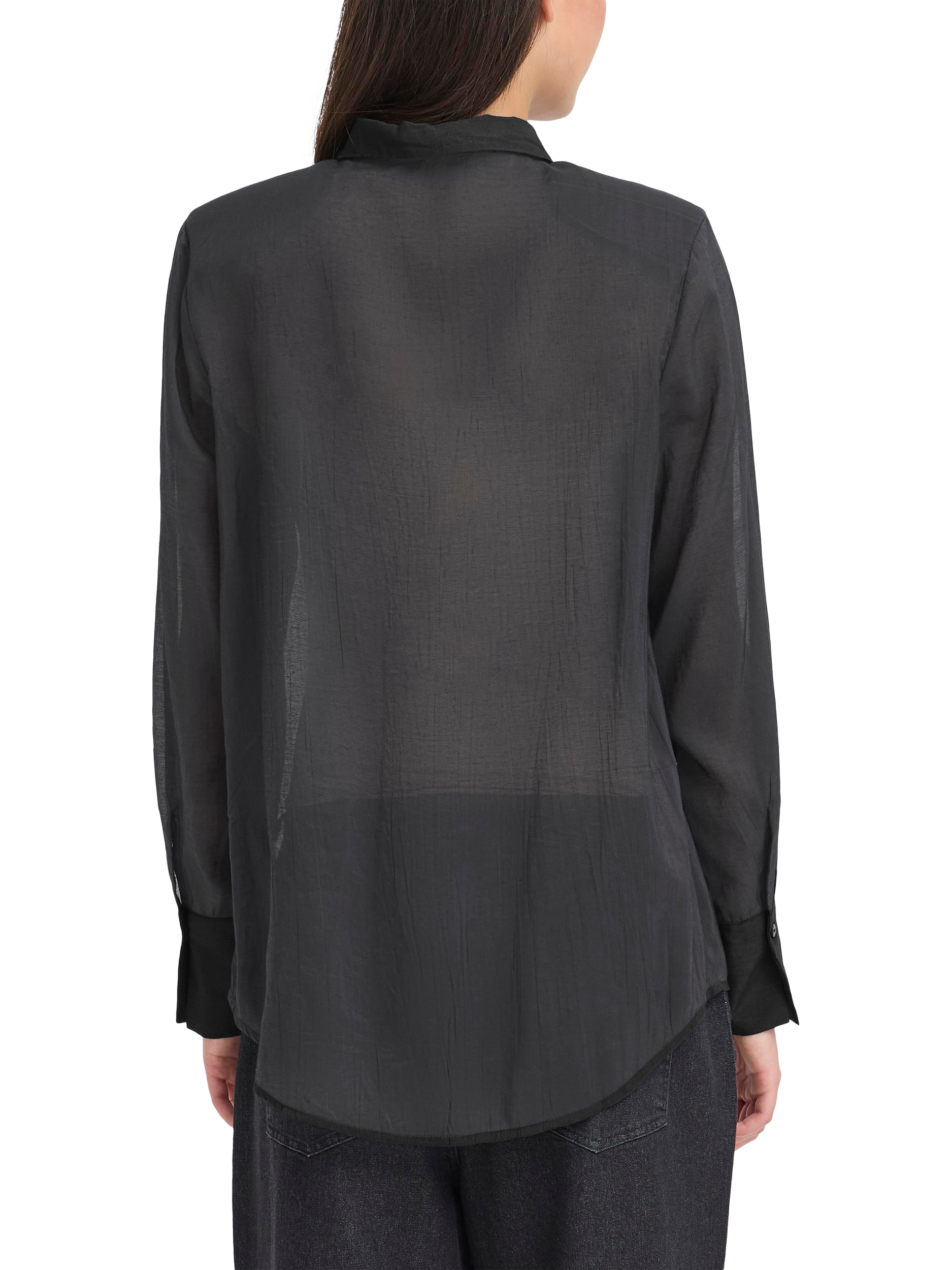 Product image 2 of 11, which shows ICHI Jilanto Semi Sheer Long Sleeve Collared Blouse , Black, 8