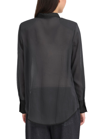 ICHI Jilanto Semi Sheer Long Sleeve Collared Blouse, Black - view 2, Black