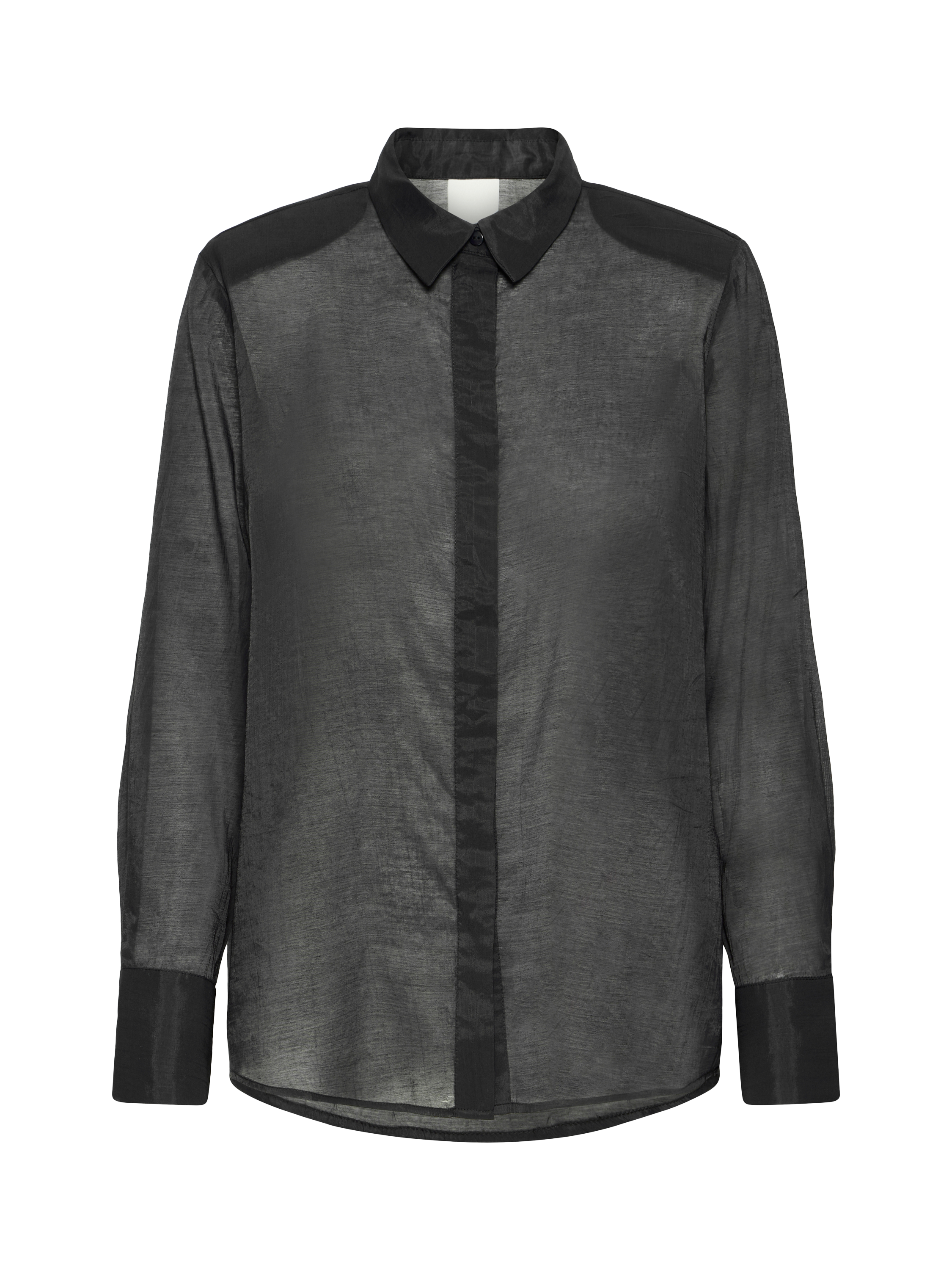 Product image 5 of 11, which shows ICHI Jilanto Semi Sheer Long Sleeve Collared Blouse , Black, 8
