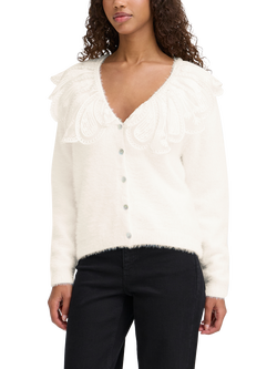 ICHI Datia Oversized Collar Cardigan, Cloud Dancer, Cloud Dancer