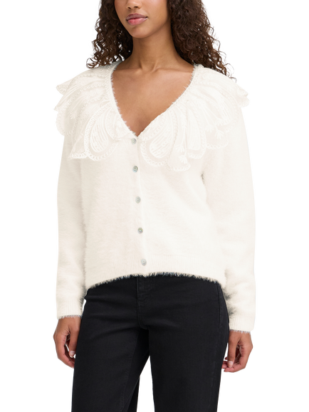 ICHI Datia Oversized Collar Cardigan, Cloud Dancer, Cloud Dancer