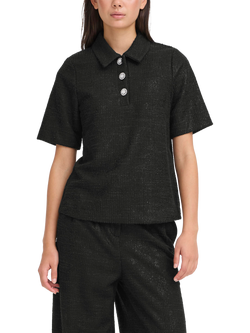 ICHI Kate Gleam Shimmer Effect Collared Blouse, Black