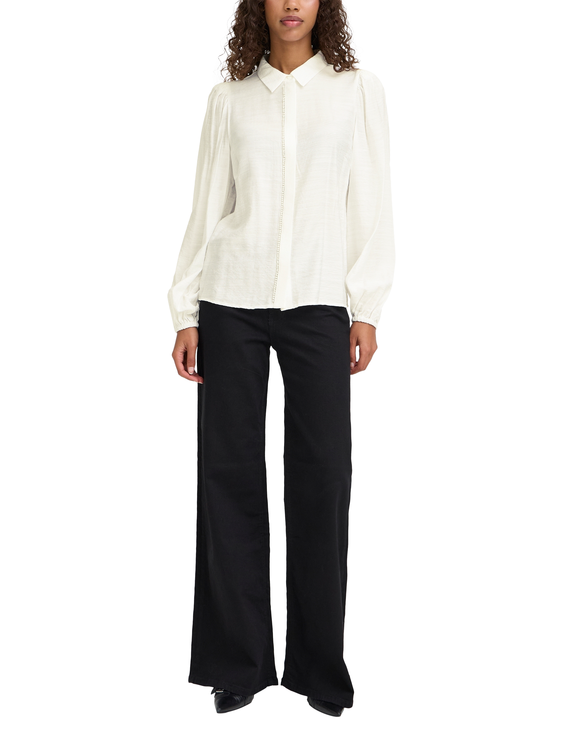 Product image 3 of 6, which shows ICHI Rhinestone Detail Blouse, Cloud Dancer, 10