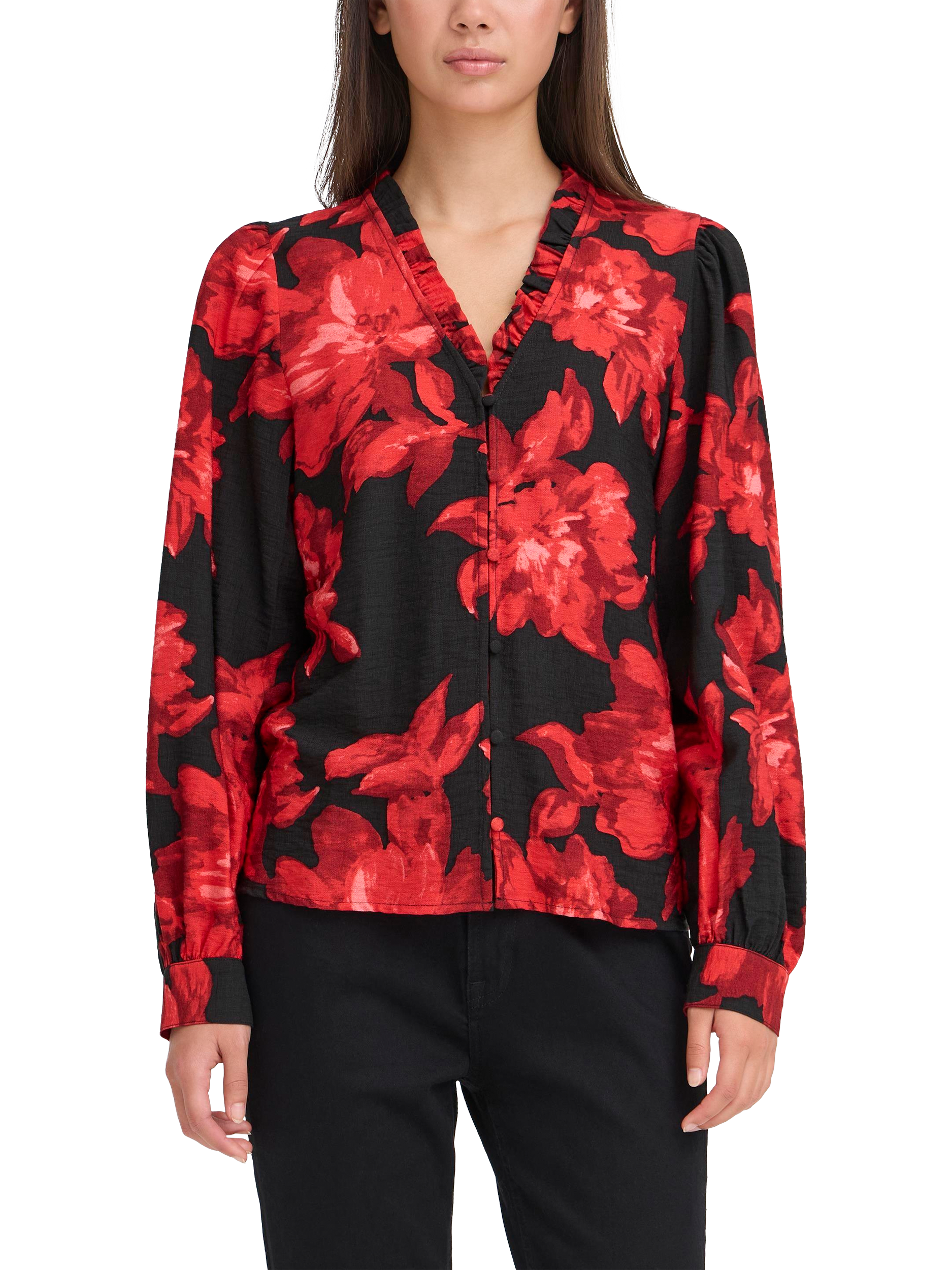 Product image 1 of 7, which shows ICHI Lysine Floral Top, Red, 8