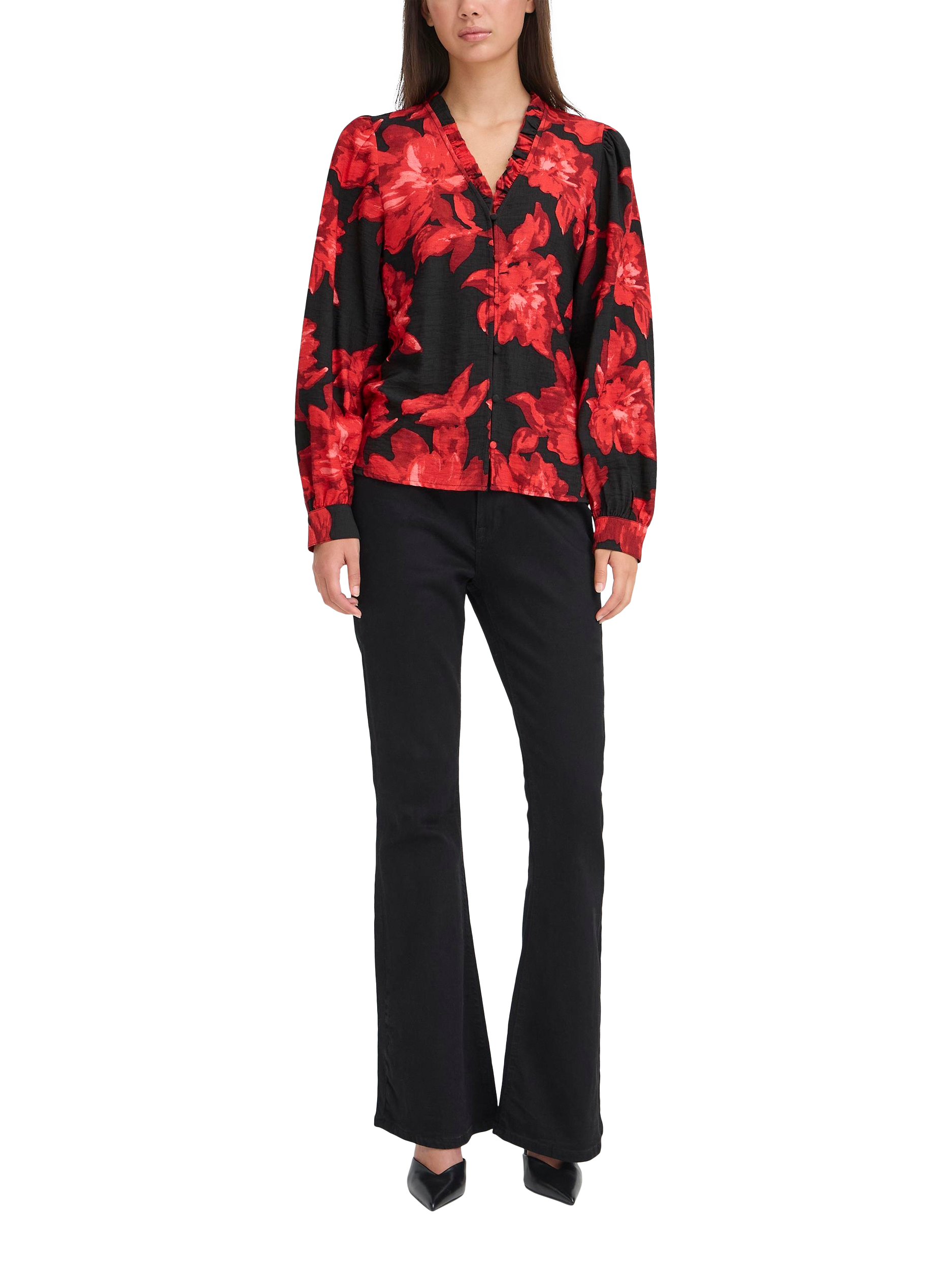 Product image 3 of 7, which shows ICHI Lysine Floral Top, Red, 8