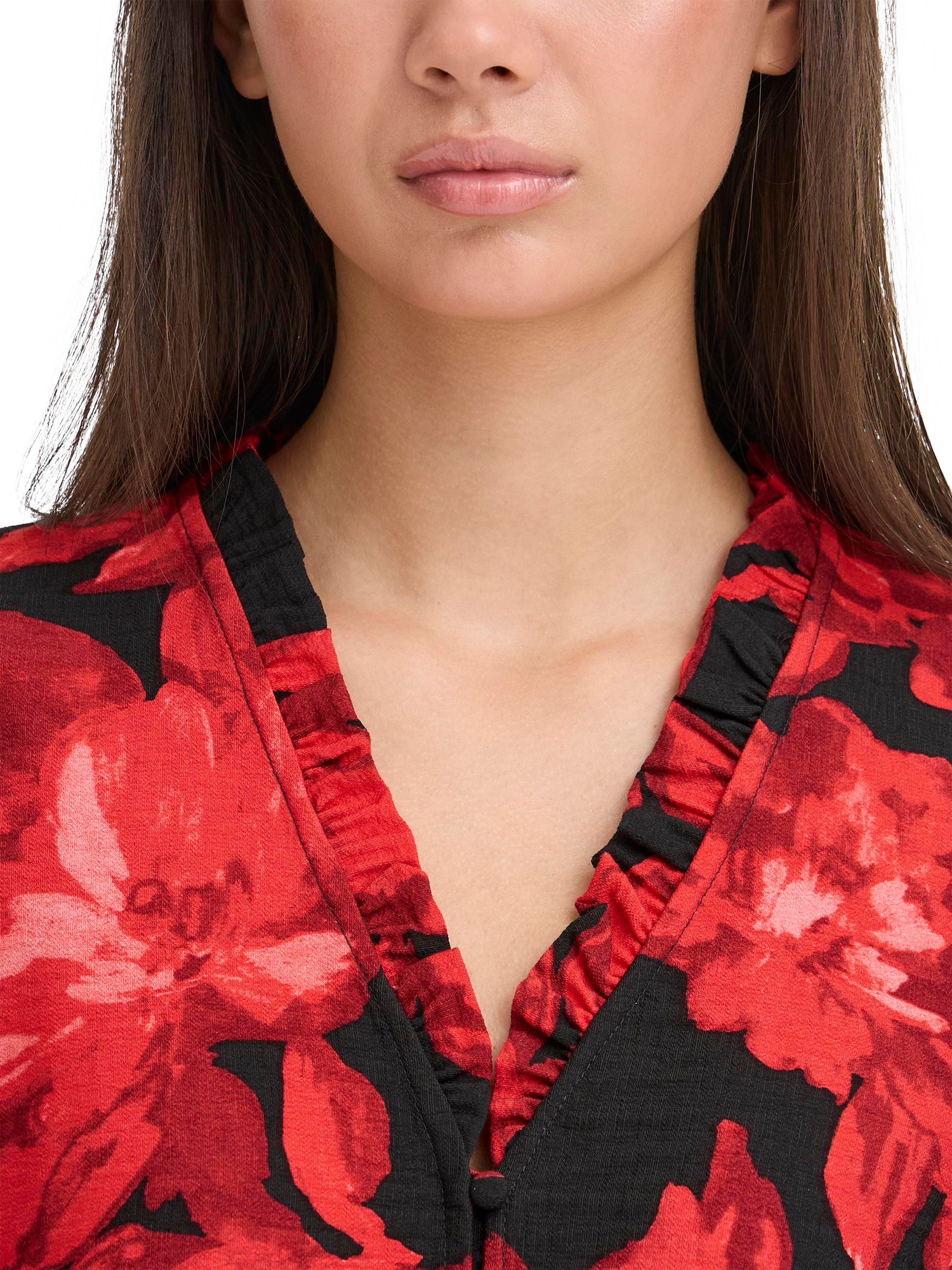 Product image 4 of 7, which shows ICHI Lysine Floral Top, Red, 8
