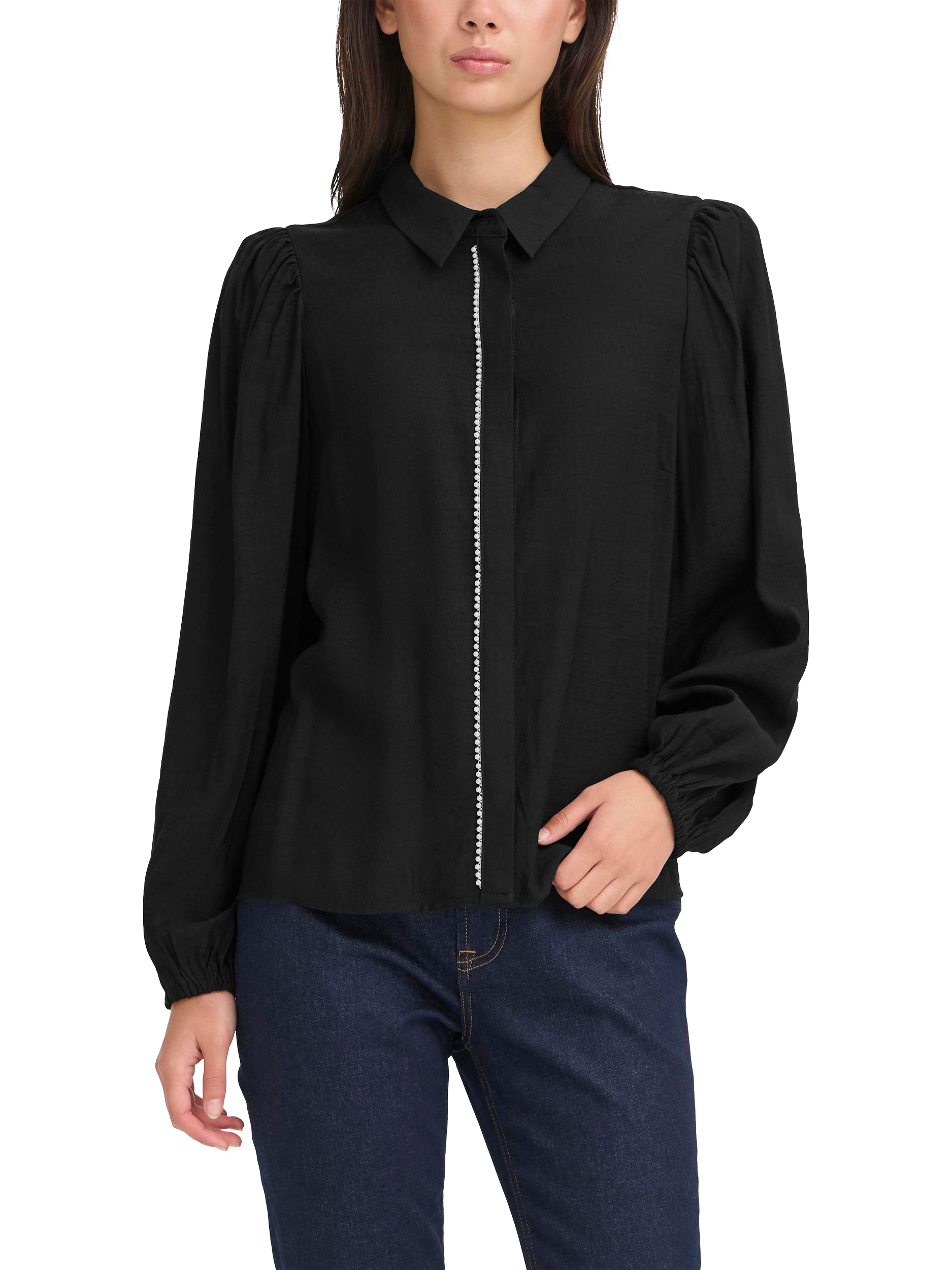 Product image 1 of 7, which shows ICHI Rhinestone Detail Blouse, Black, 8