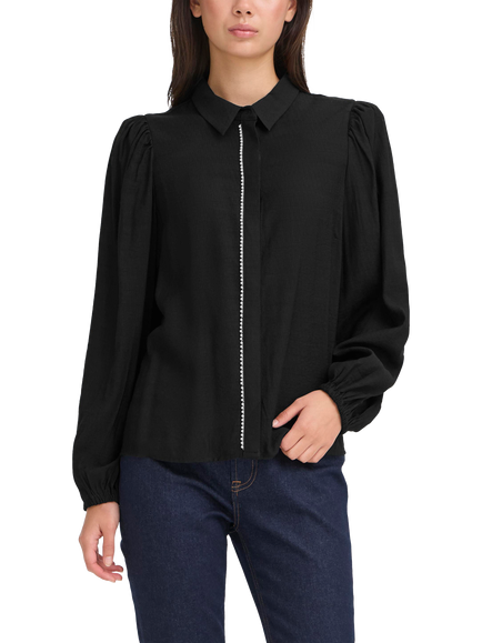 ICHI Rhinestone Detail Blouse, Black