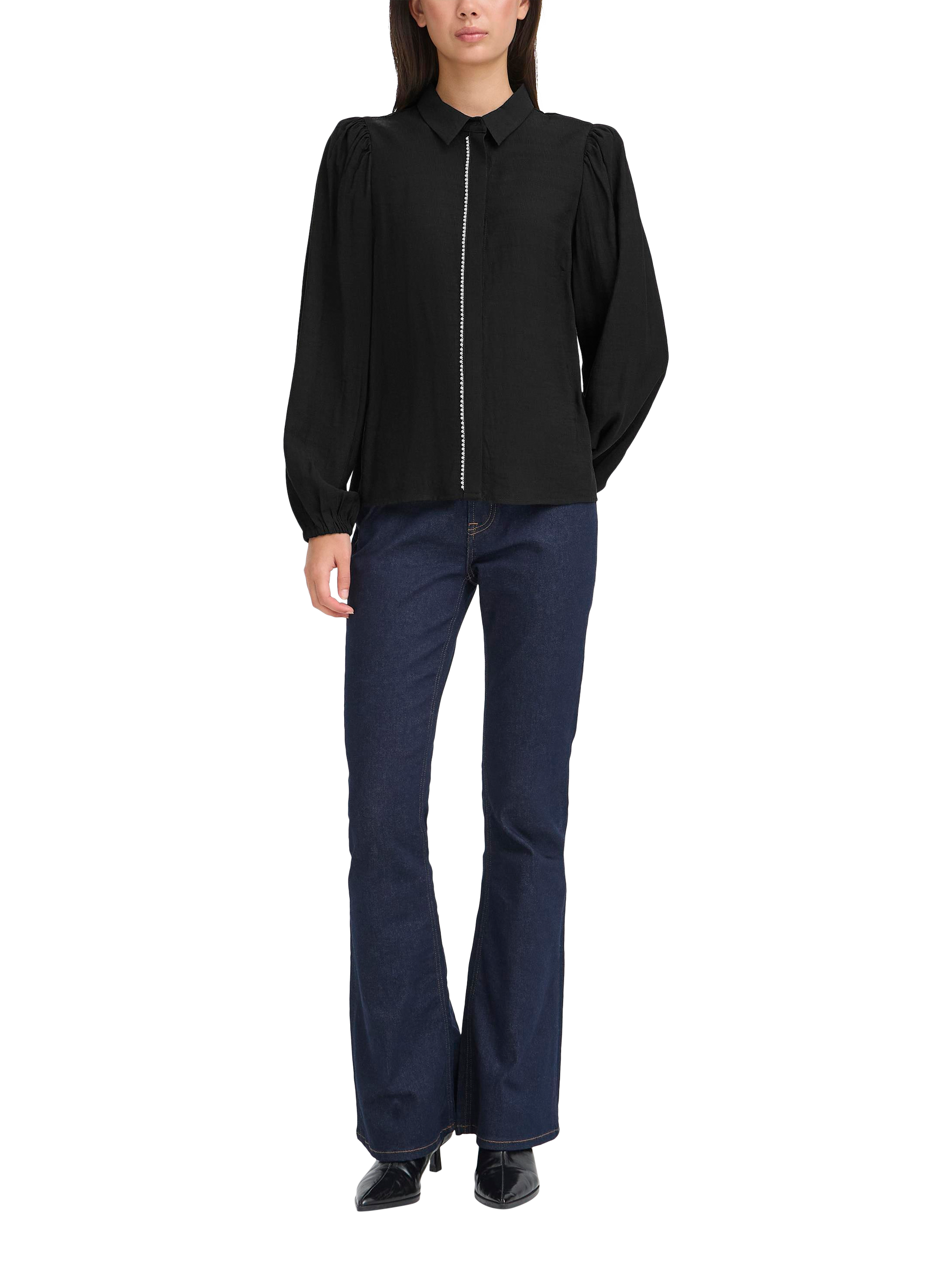 Product image 3 of 7, which shows ICHI Rhinestone Detail Blouse, Black, 8