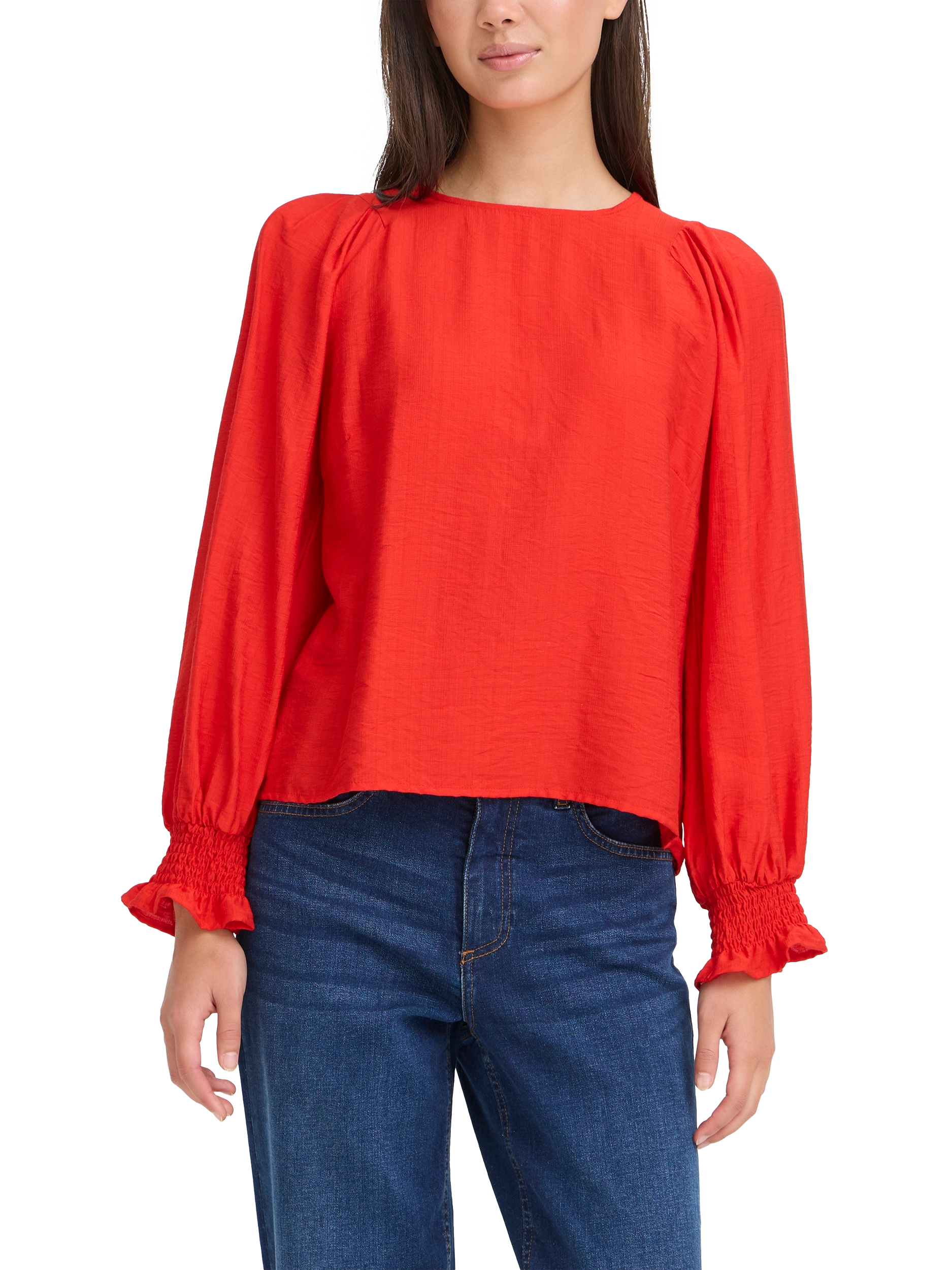 Product image 1 of 7, which shows ICHI Wilma Crew Neck Blouse , Racing Red, 8