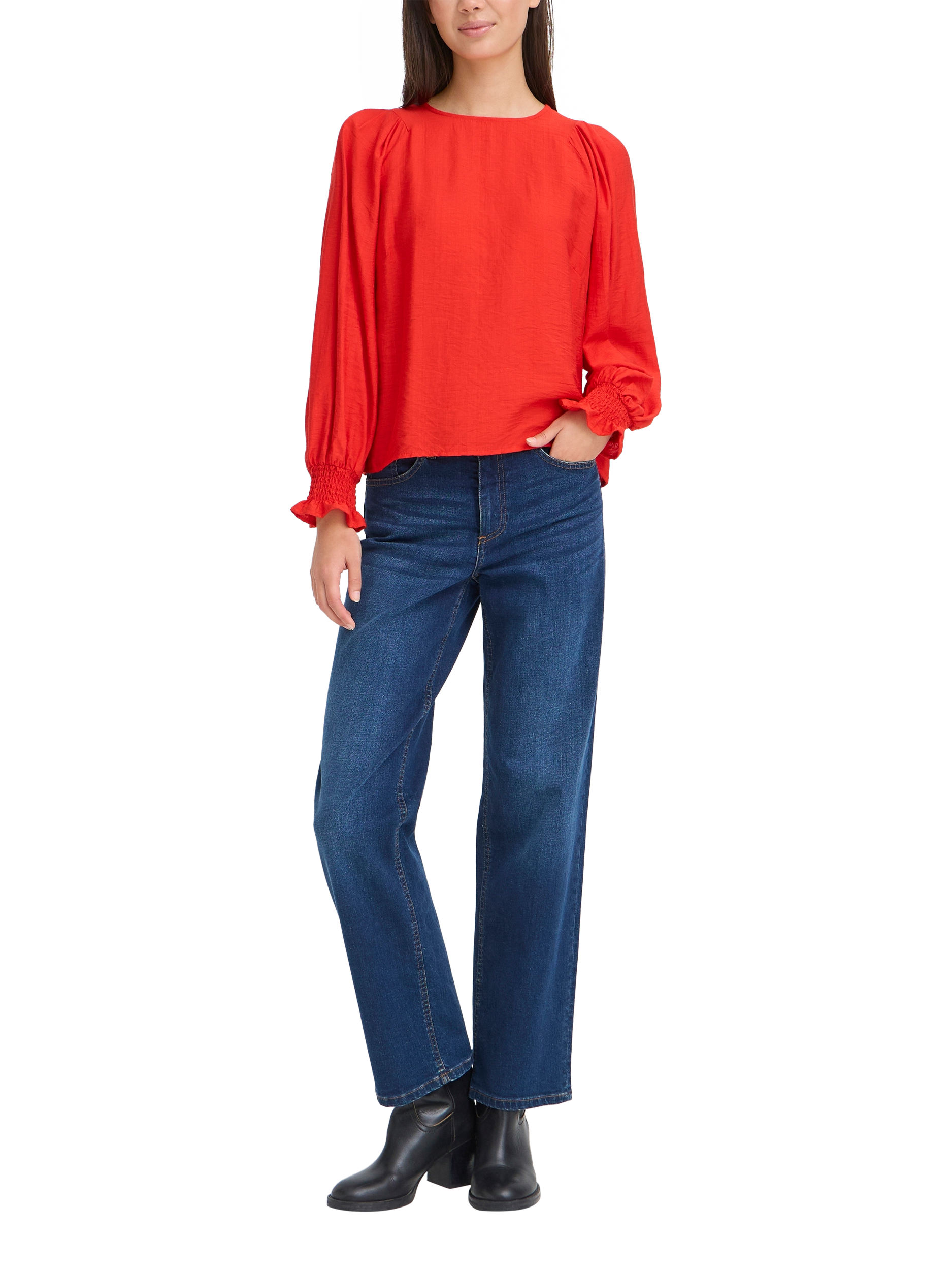 Product image 3 of 7, which shows ICHI Wilma Crew Neck Blouse , Racing Red, 8