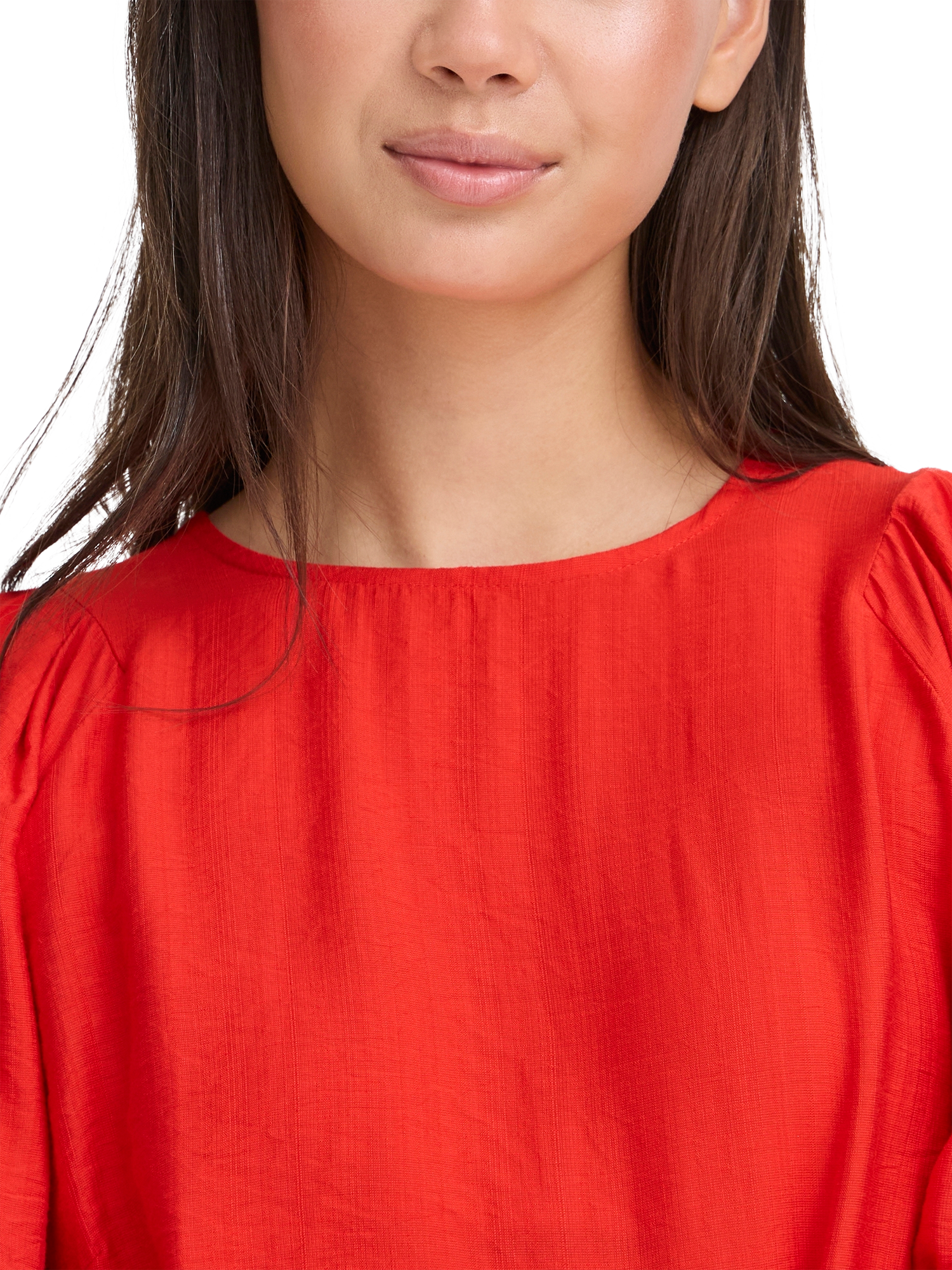 Product image 4 of 7, which shows ICHI Wilma Crew Neck Blouse , Racing Red, 8