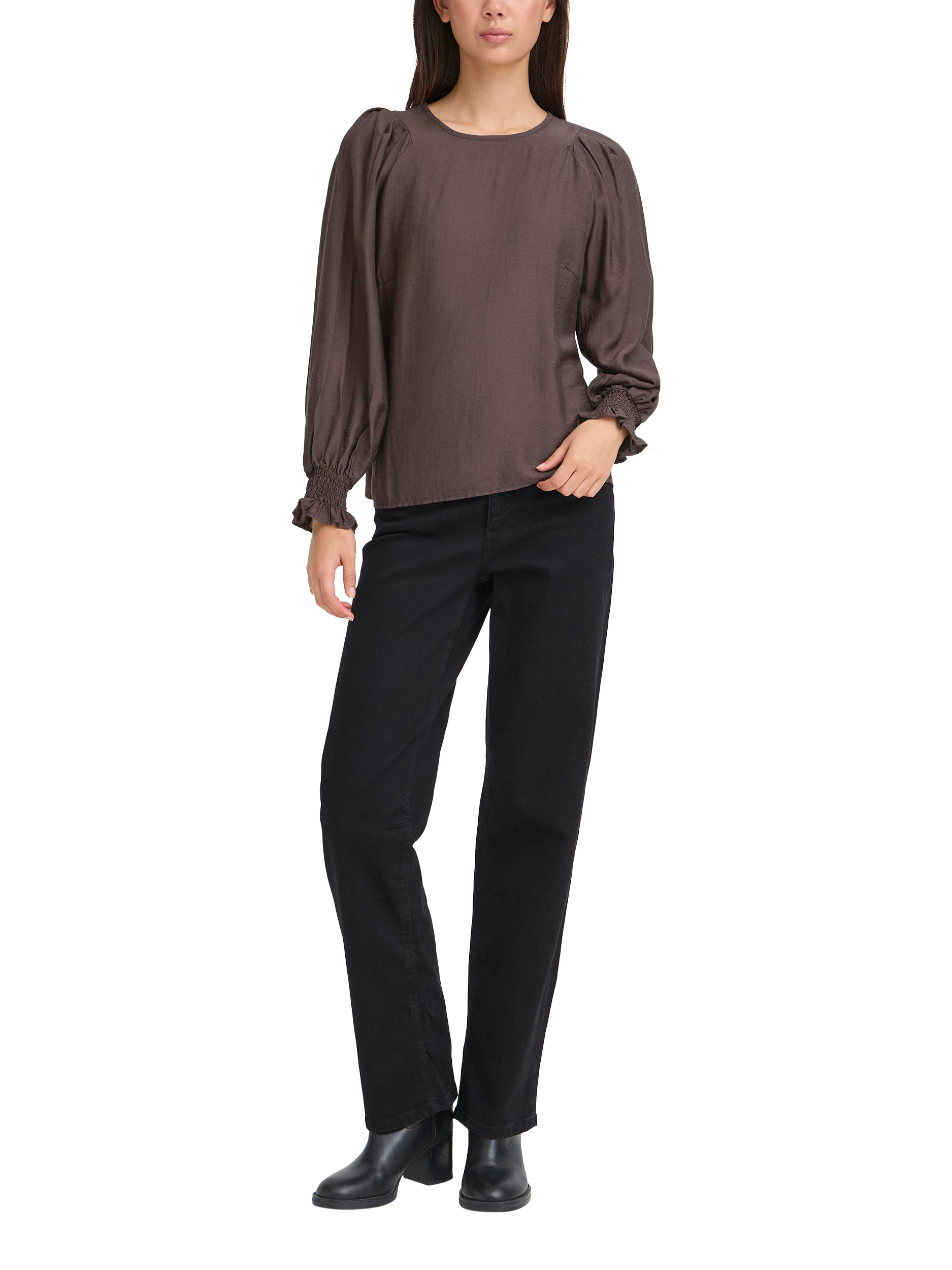 Product image 1 of 7, which shows ICHI Wilma Crew Neck Blouse , Shale, 8
