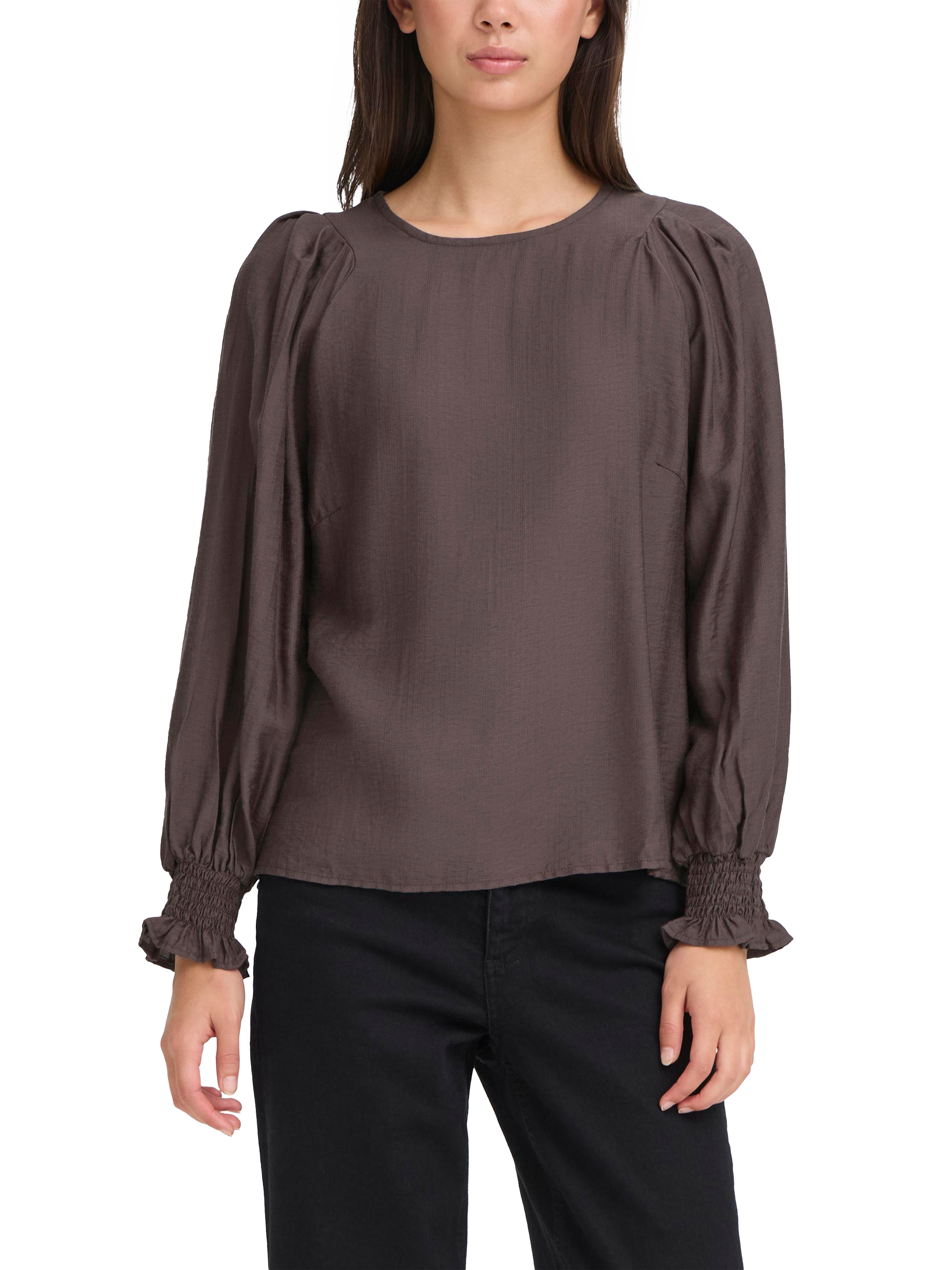 Product image 2 of 7, which shows ICHI Wilma Crew Neck Blouse , Shale, 8