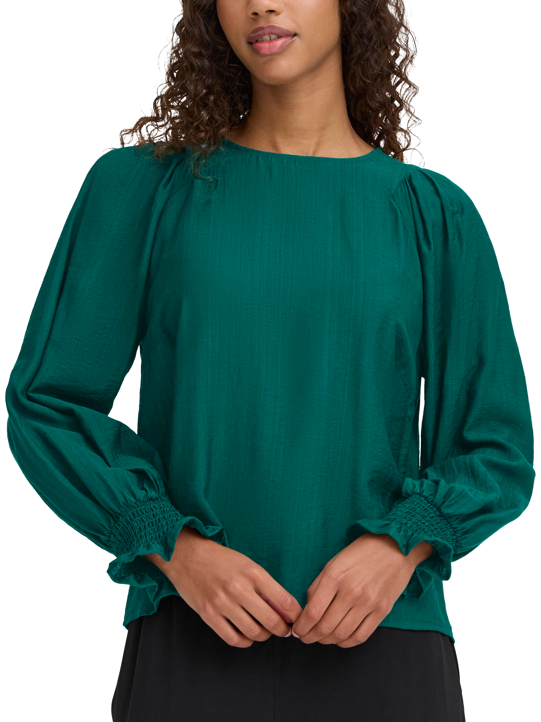 Product image 1 of 7, which shows ICHI Wilma Crew Neck Blouse , Ponderosa Pine, 8